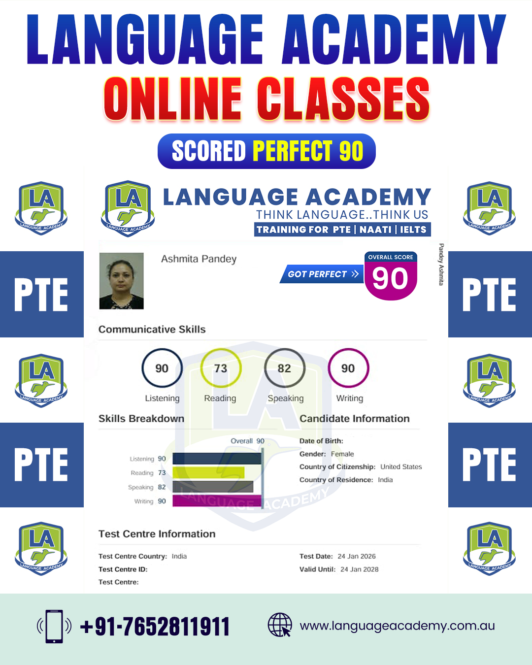 LA-Language Academy PTE IELTS NAATI Experts India Facebook ad: Still stuck at 58-65 in PTE?