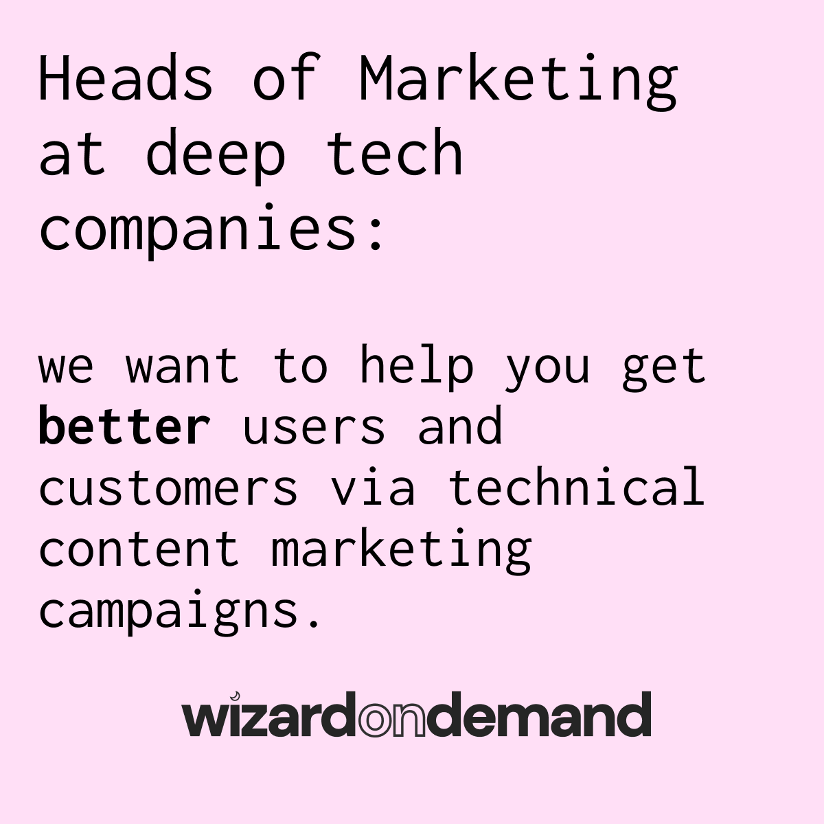 Wizard on Demand Facebook ad: Learn more about technical content marketing services