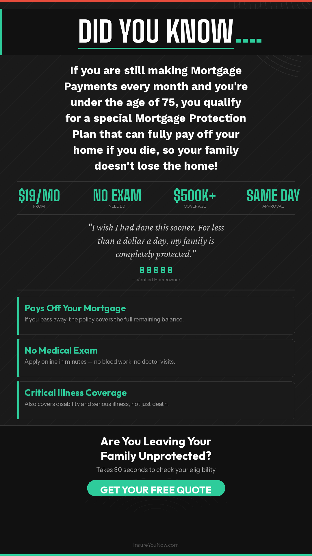 Insure You Now Facebook ad from May 13, 2026