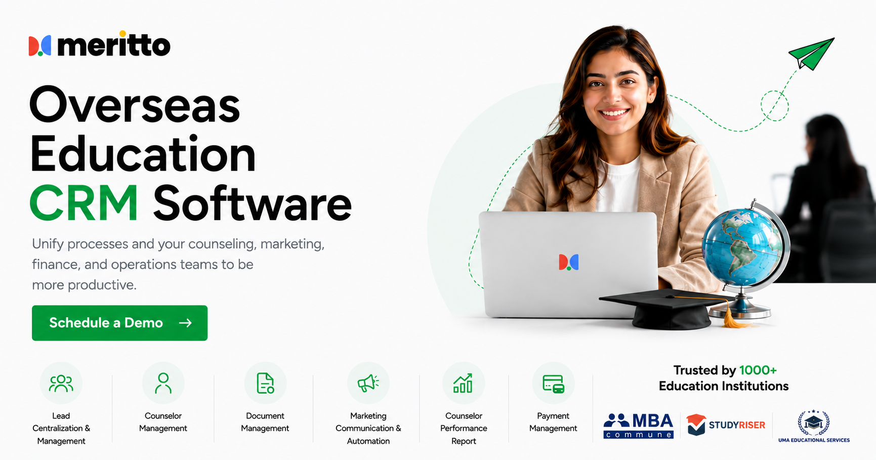 Meritto Facebook ad: Study Abroad Consultant CRM | Schedule a Demo
