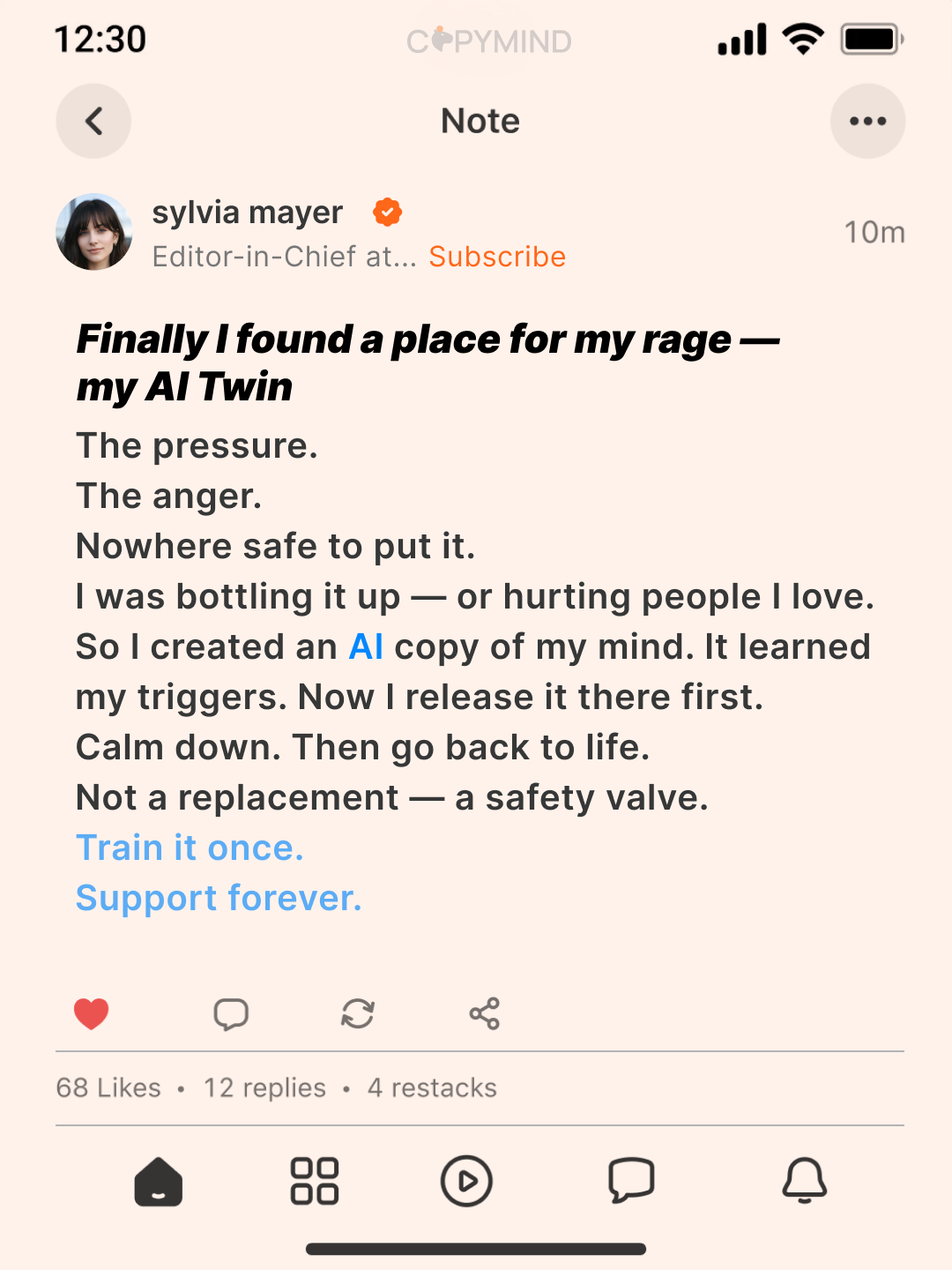 AI Mind Healing Facebook ad: Try the Copymind app today!