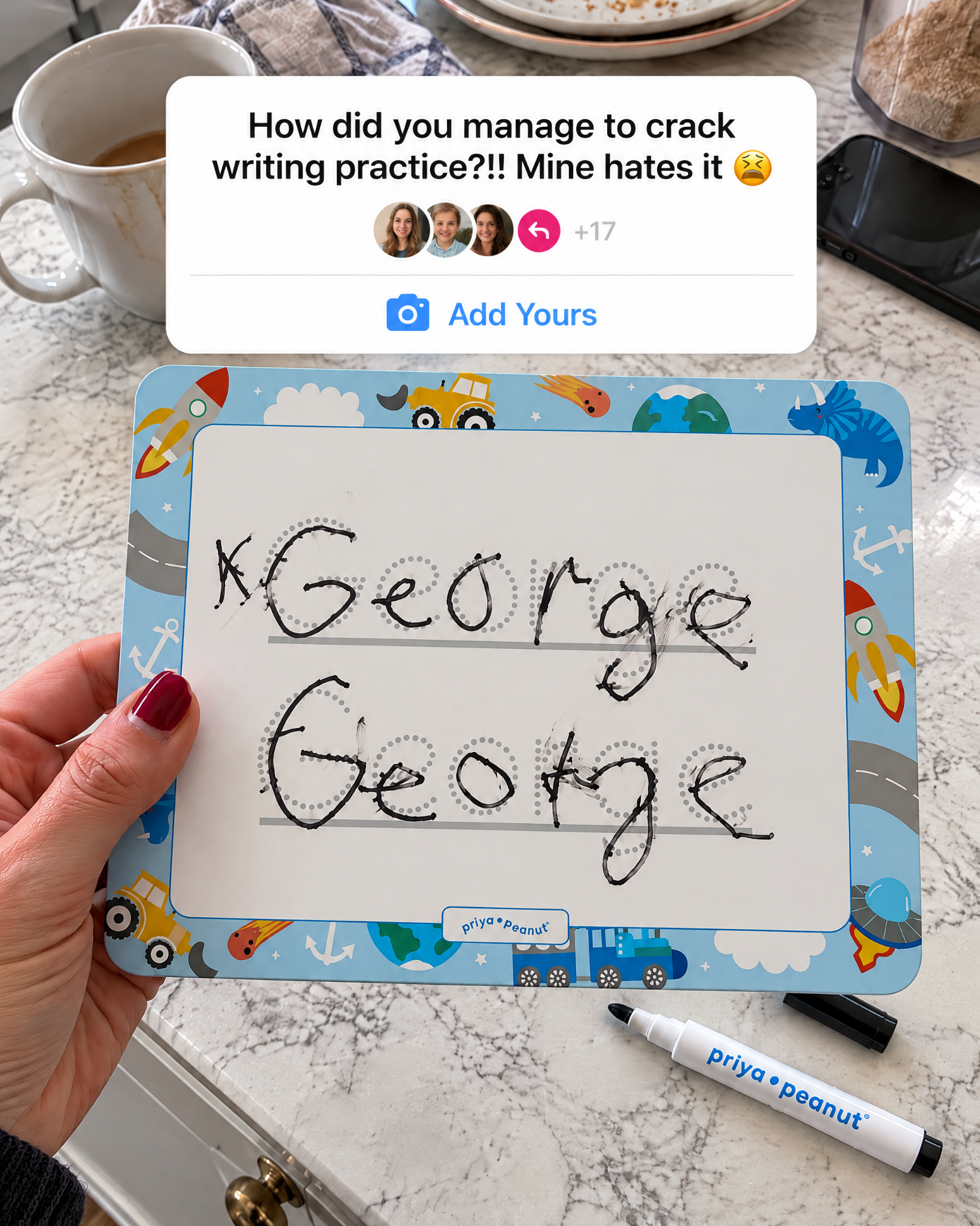 Priya & Peanut Facebook ad: Writing Practice That Actually Sticks