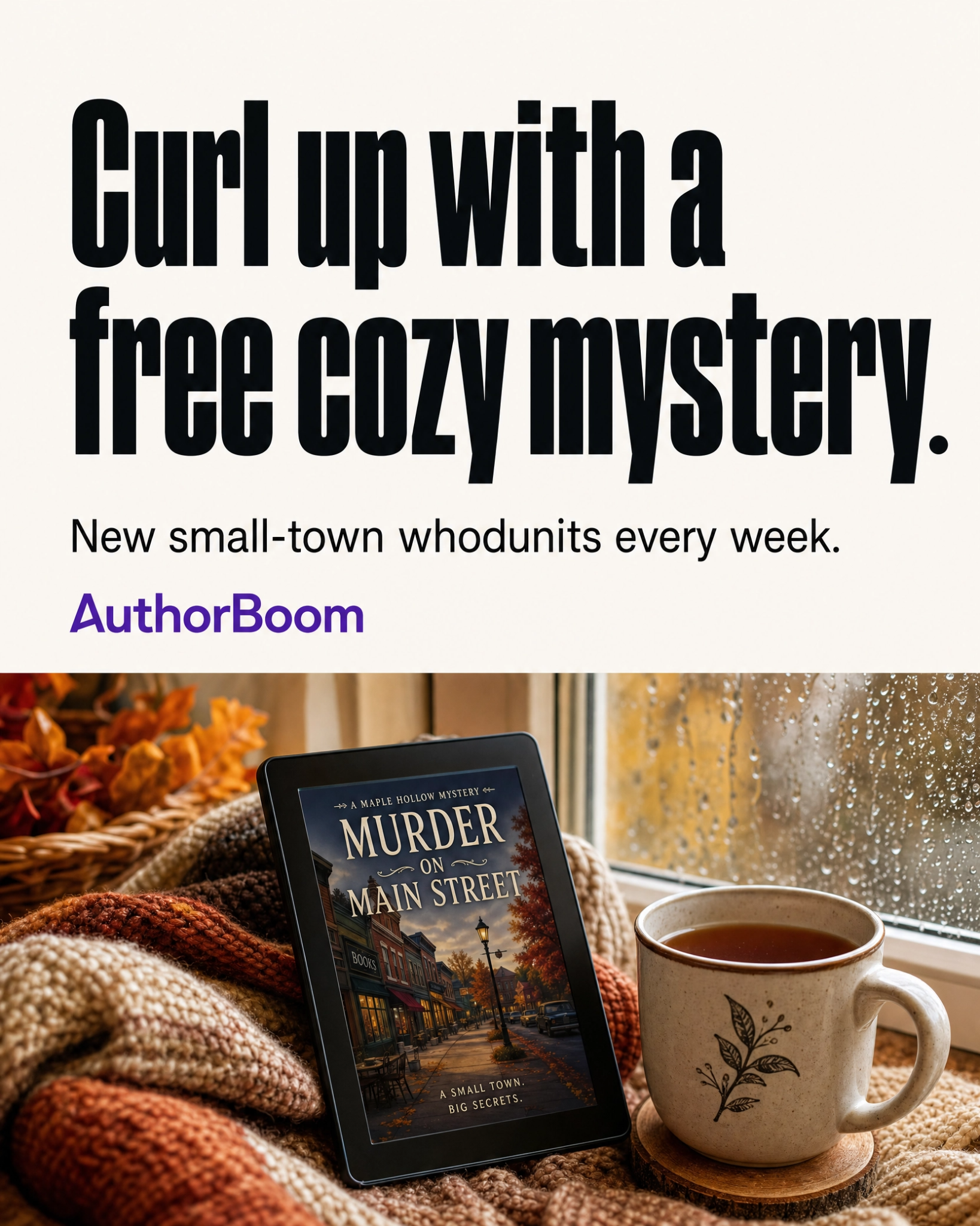 AuthorBoom Facebook ad: Free Cozy Mystery Books to Your Inbox