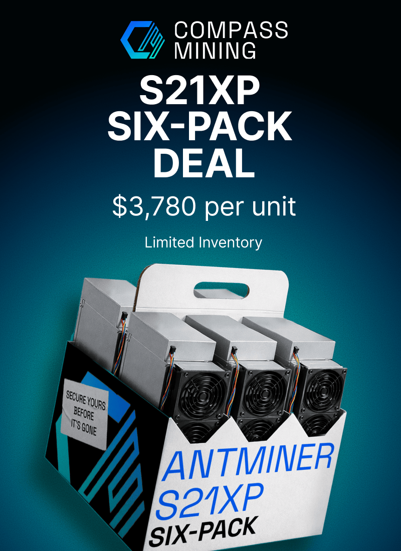 Compass Mining Facebook ad: BTC prices drop. Hardware prices reset.