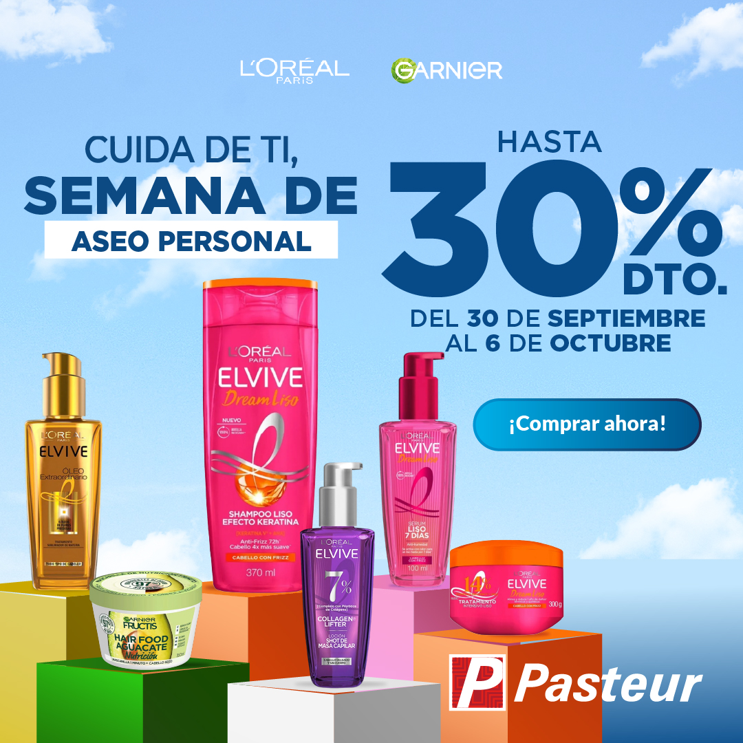 Farmacias Pasteur Facebook ad: Hasta 30% Garnier Capilar y Elvive