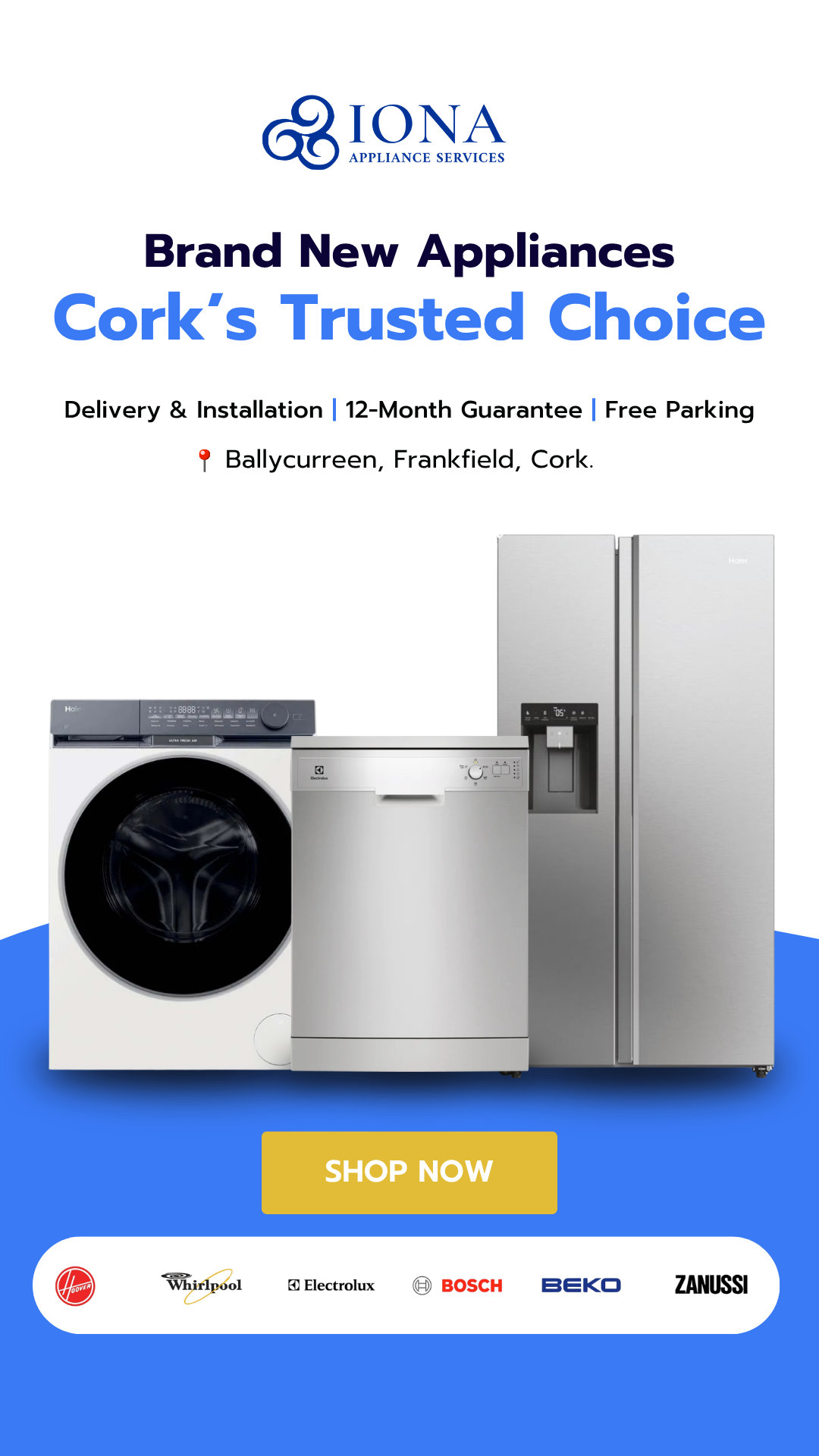 Iona Appliance Services Facebook ad: All Top Brands, In Stock in Cork
