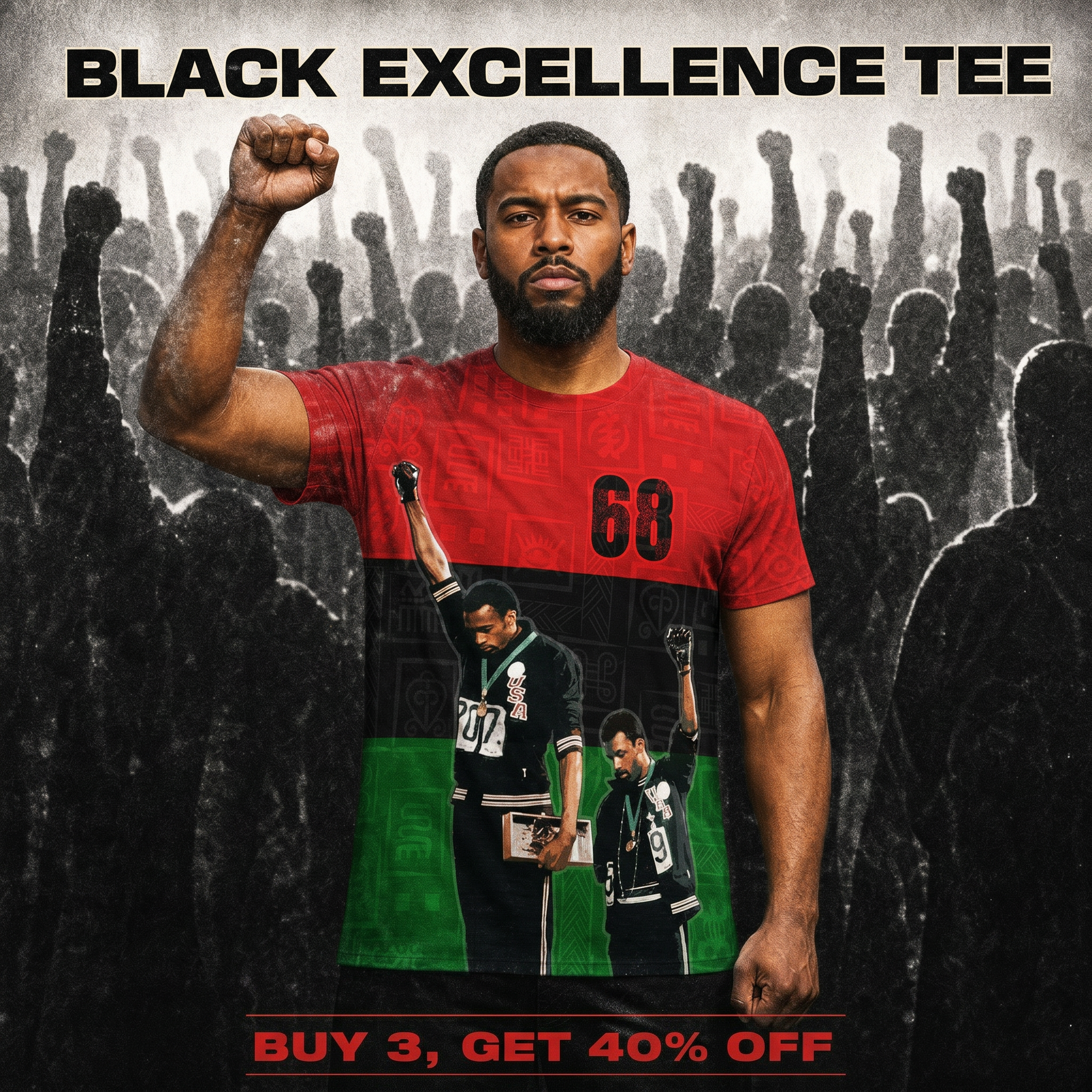 Melaninful Facebook ad: Buy 3 Get 40% OFF: Black Excellence Tees
