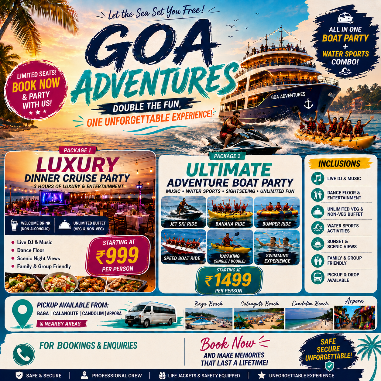 Goa Adventure Trip Facebook ad: Sunset Cruise, Adventure & Unlimited Fun
