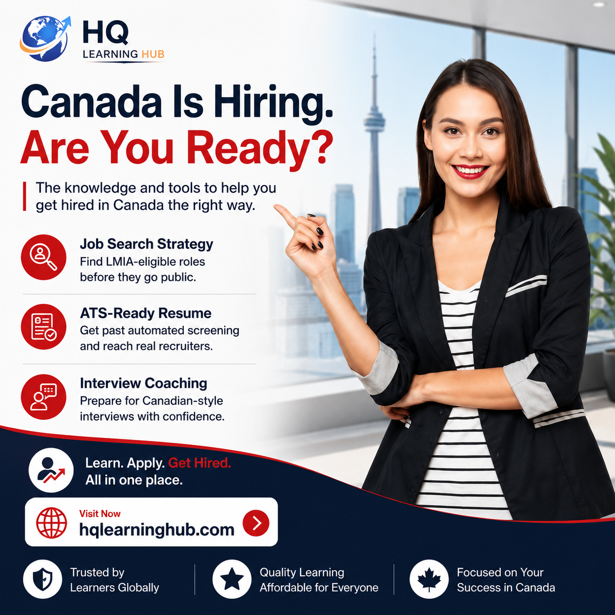 HQ Learning Hub Facebook ad: The 30-day Canadian job search blueprint.