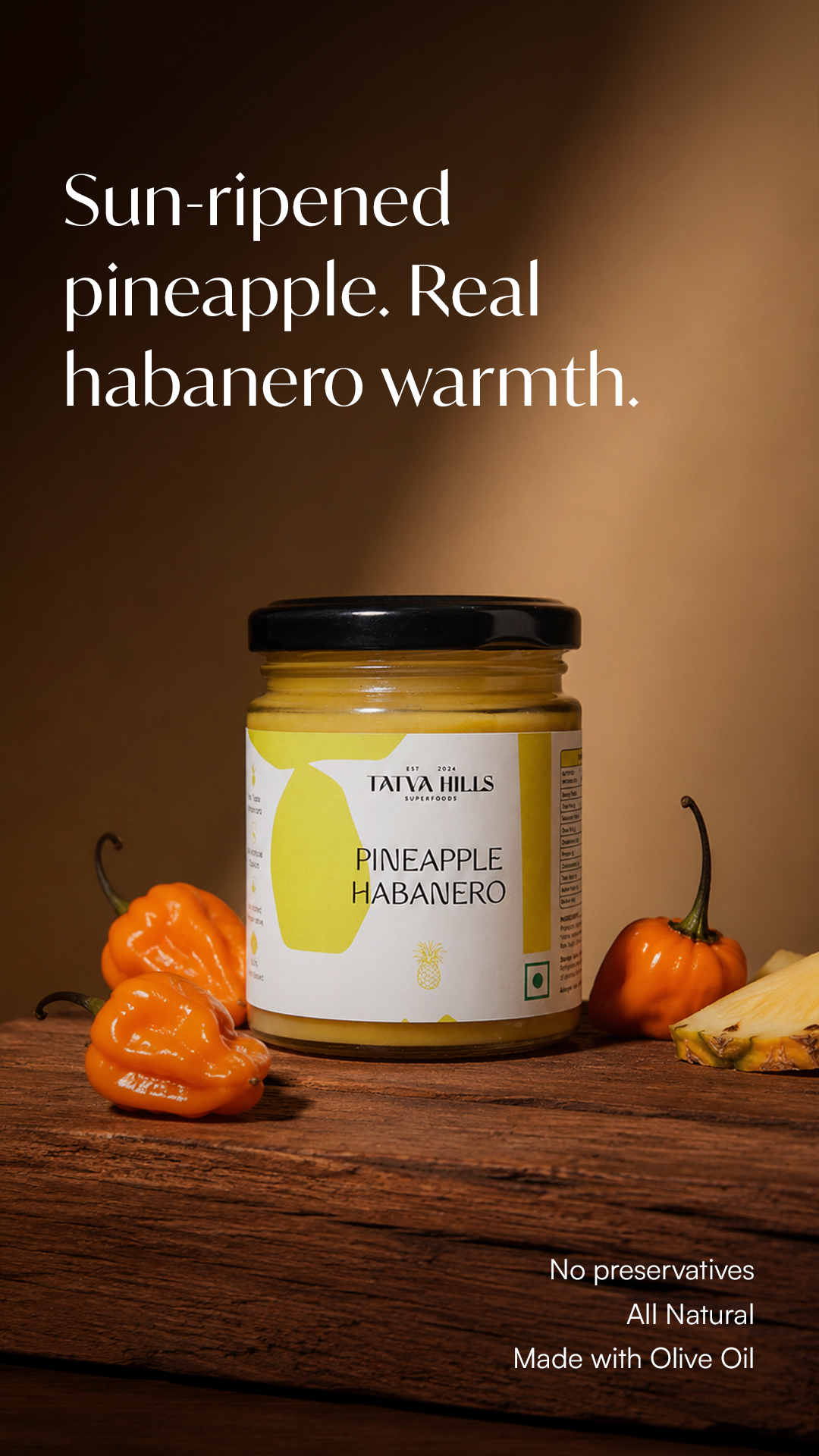 Tatvahills Agro Facebook ad: Sun-ripened pineapple meets bold habanero warmth…