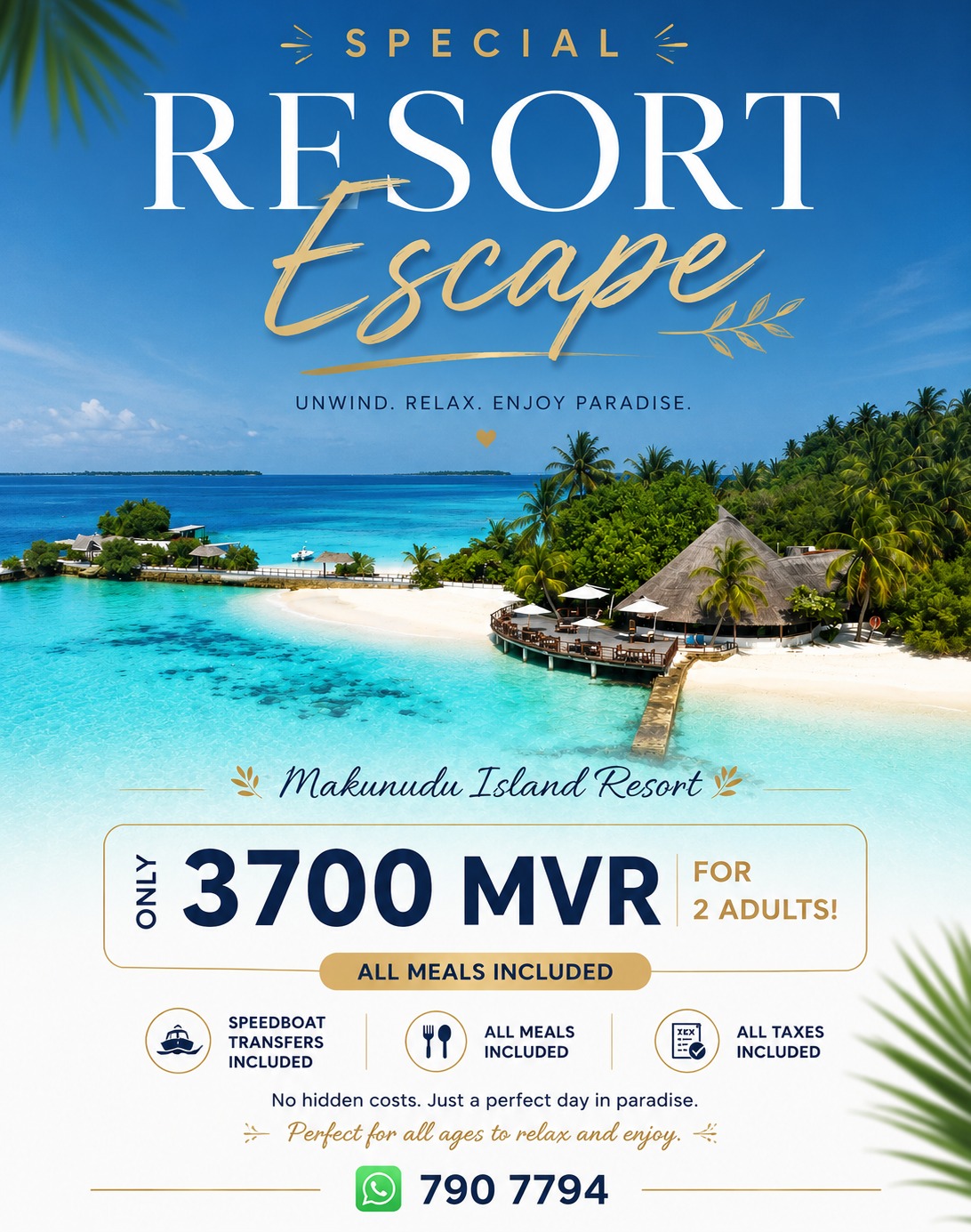 Moodhu Holidays Maldives for Locals & Work Permit Holders Facebook ad: MAKUNUDU ISLAND RESORT (4*)