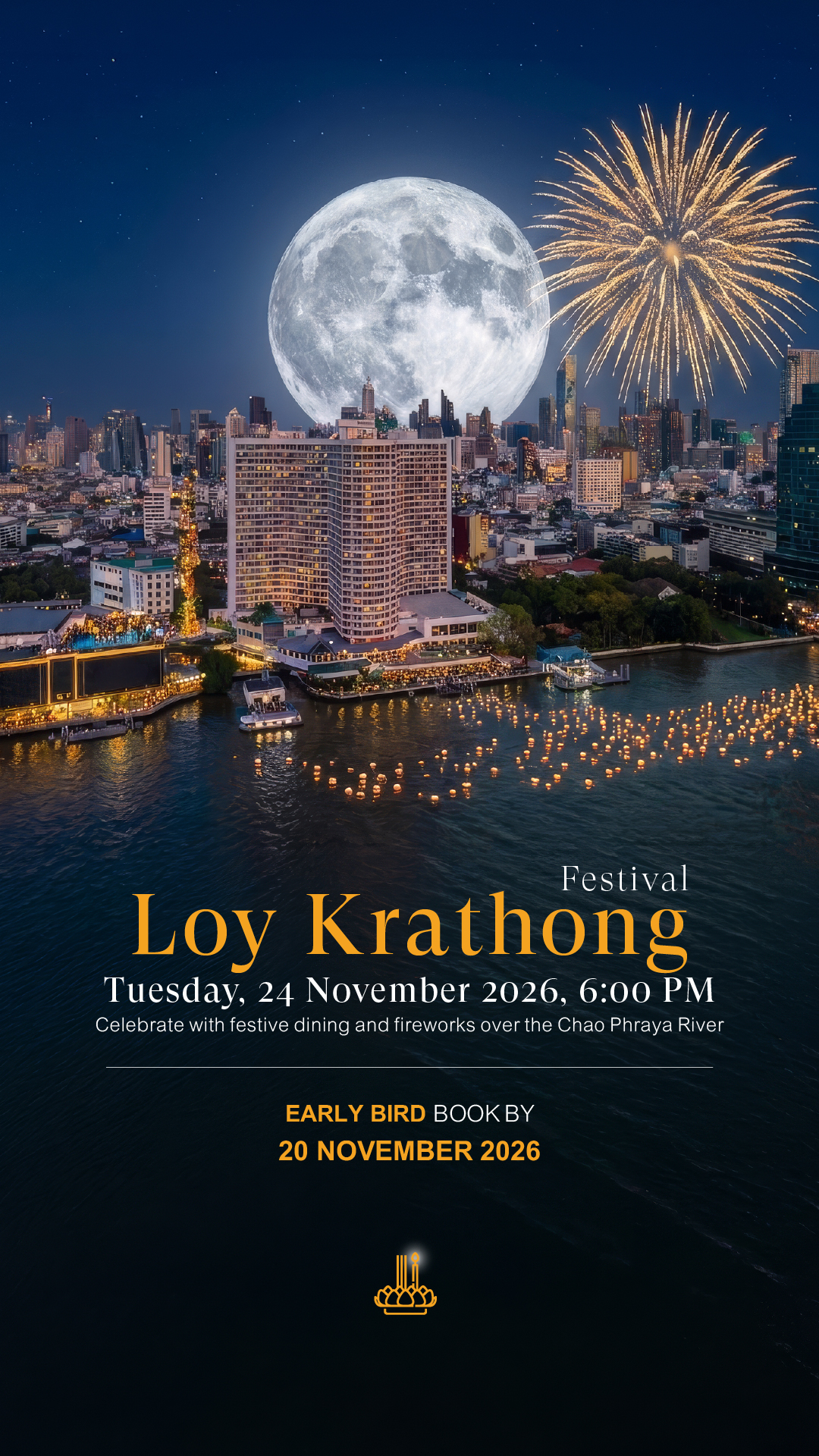 Royal Orchid Sheraton Riverside Hotel Bangkok Facebook ad: Gather by the river this Loy Krathong.