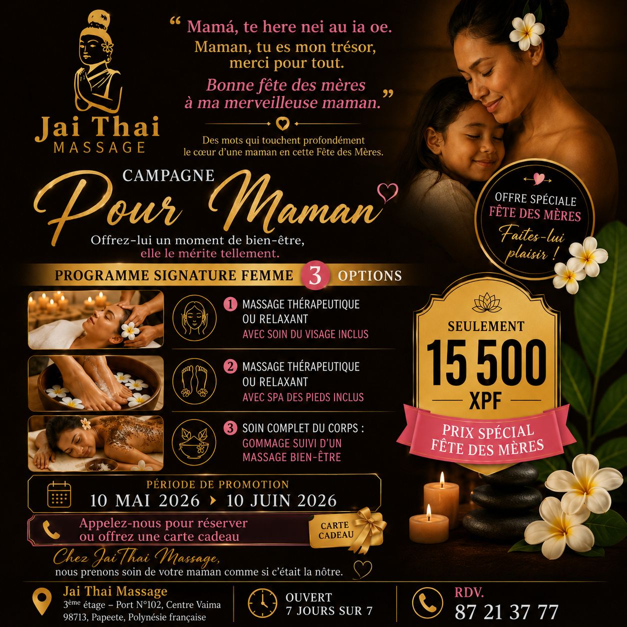 Jai Thai Massage Facebook ad: Pour Maman Offre spéciale