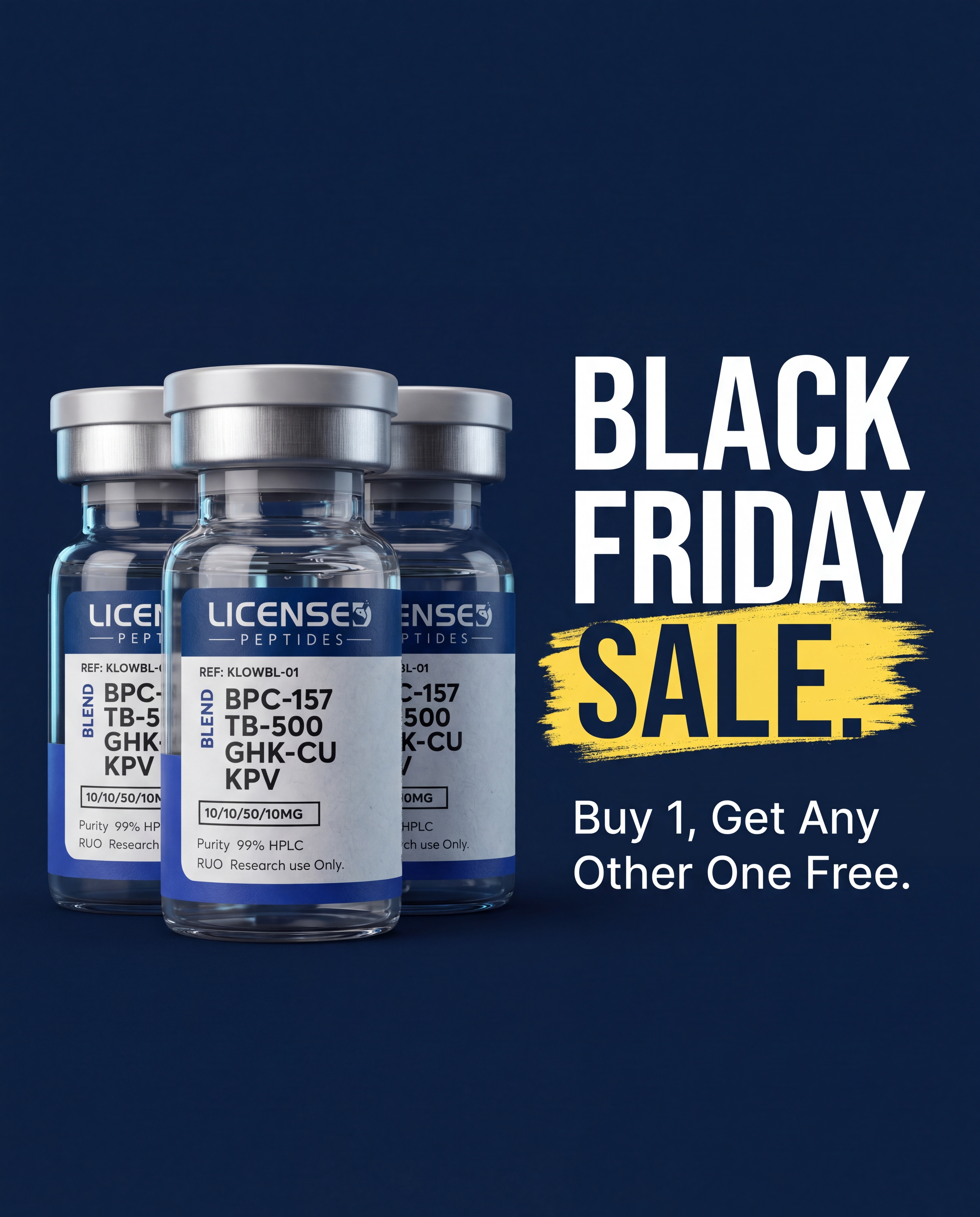 Licensed Peptides Facebook ad: 2 FOR 1, PICK ANY VIAL FREE