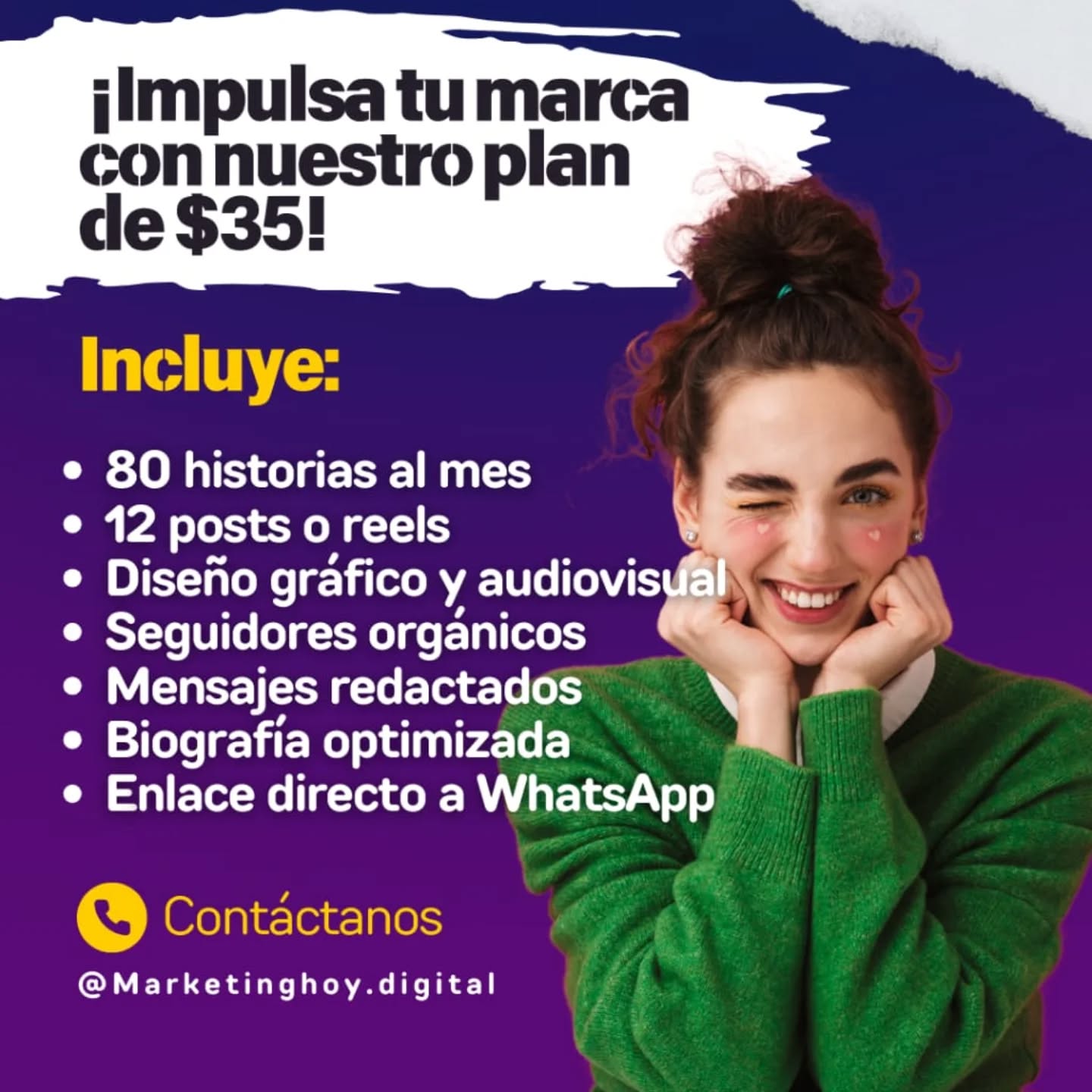 marketinghoy.digital Facebook ad: ¡Impulsa tu marca con nuestro plan de $35!