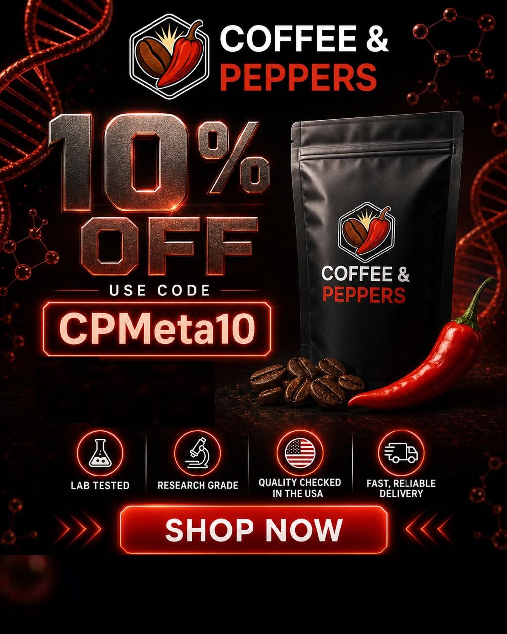 Coffee & Peppers Facebook ad: Same Day Shipping