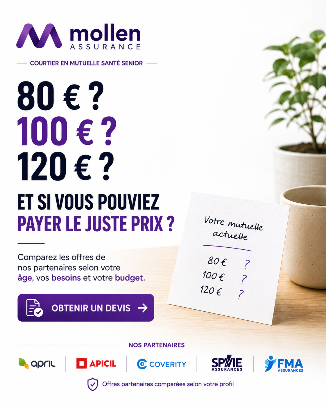 Mollen Assurance Facebook ad: Votre mutuelle vous coûte-t-elle trop cher?