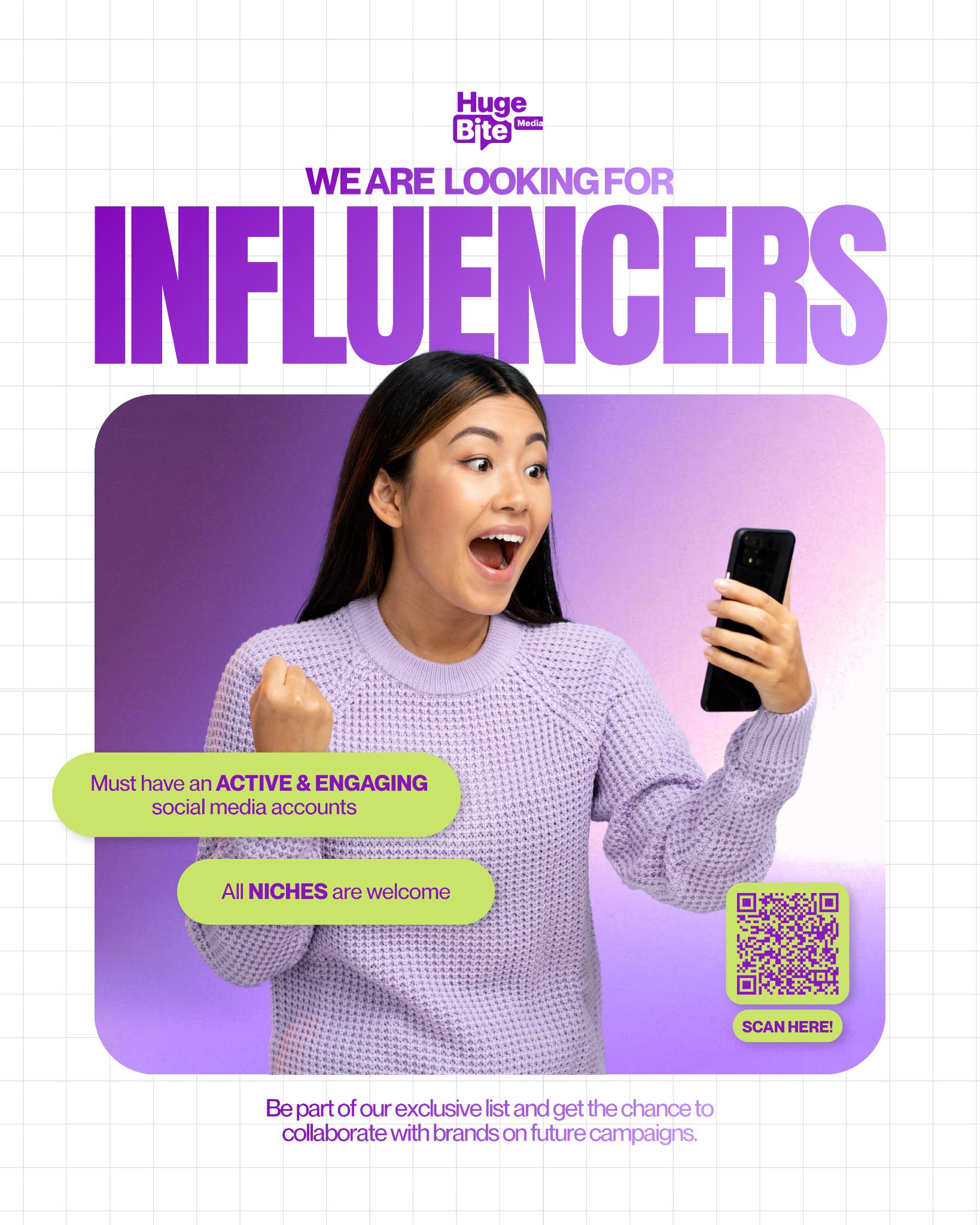 Huge Bite Media Facebook ad: Calling all UGC Creators & Influencers!