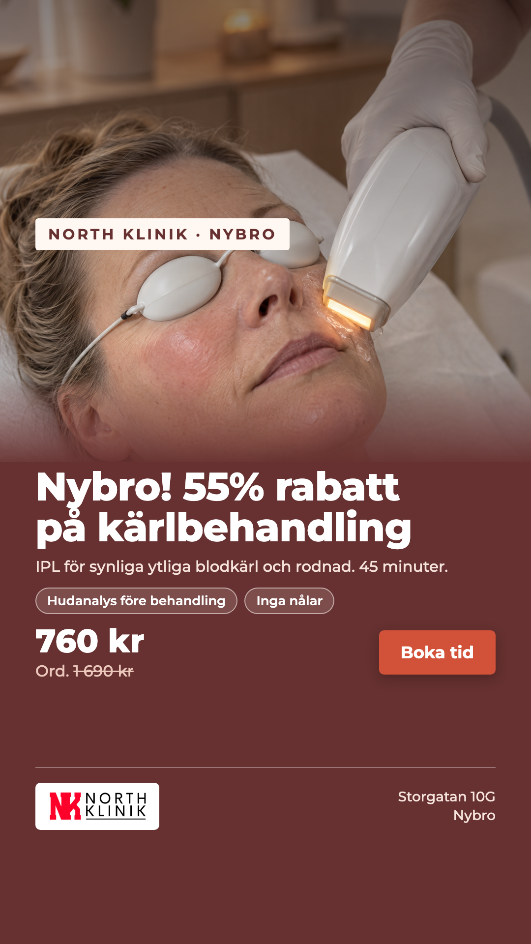 North Klinik Facebook ad: Naturlig glow redan efter 1 gång