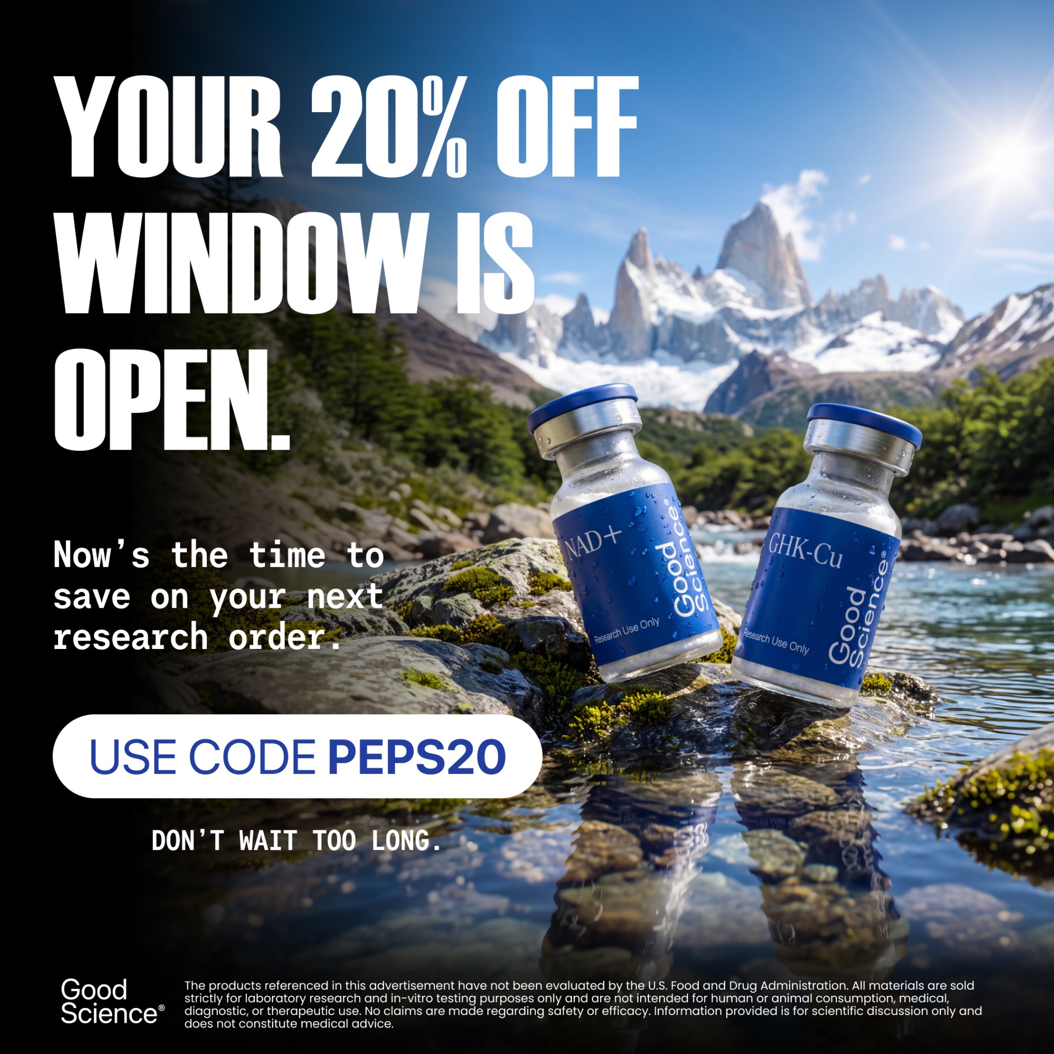Good science Bio Facebook ad: 20% Off Your Order, Limited Time | Use Code PEPS20
