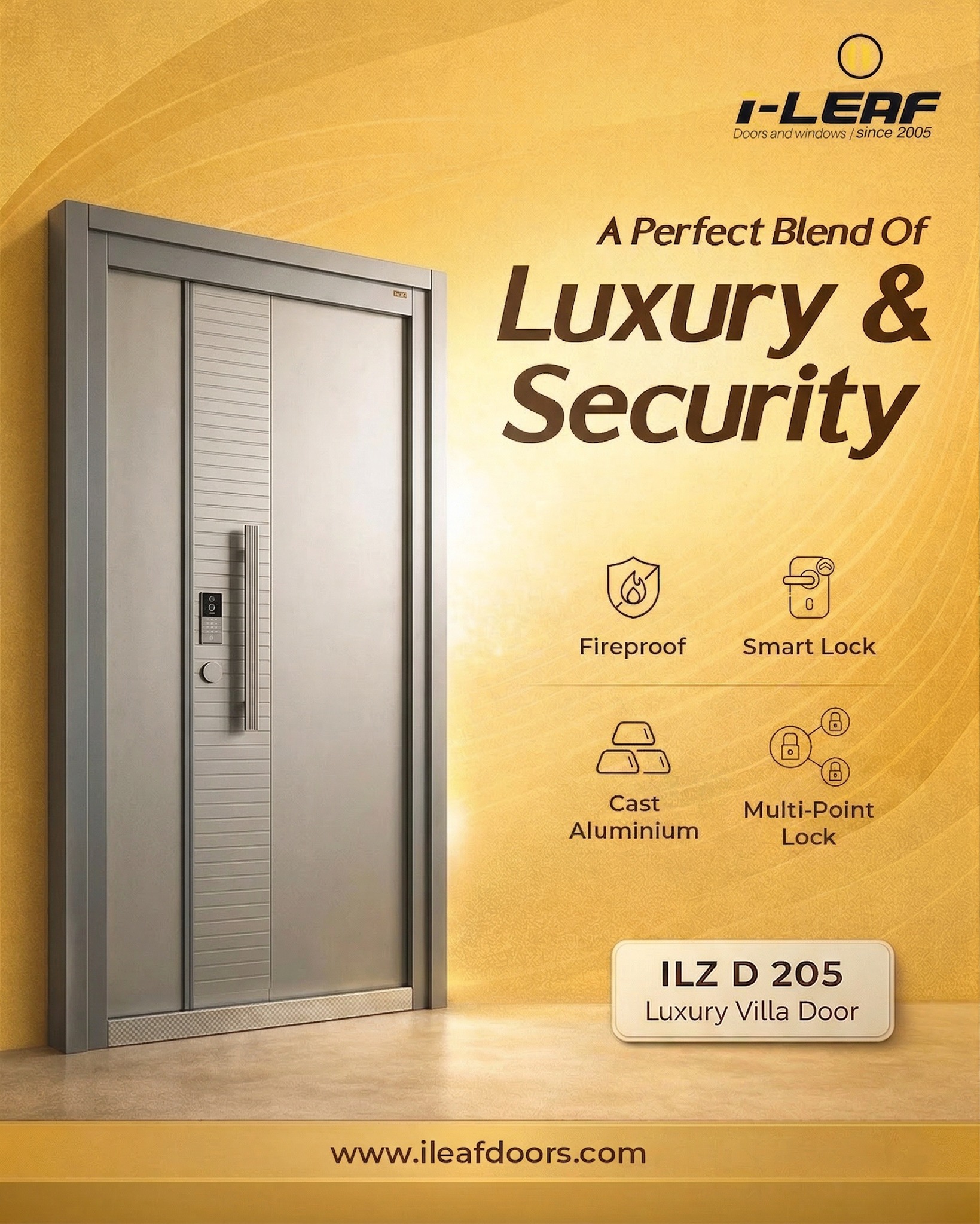 I-Leaf STEEL DOORS and Windows Facebook ad: Luxury should never compromise on safety.
