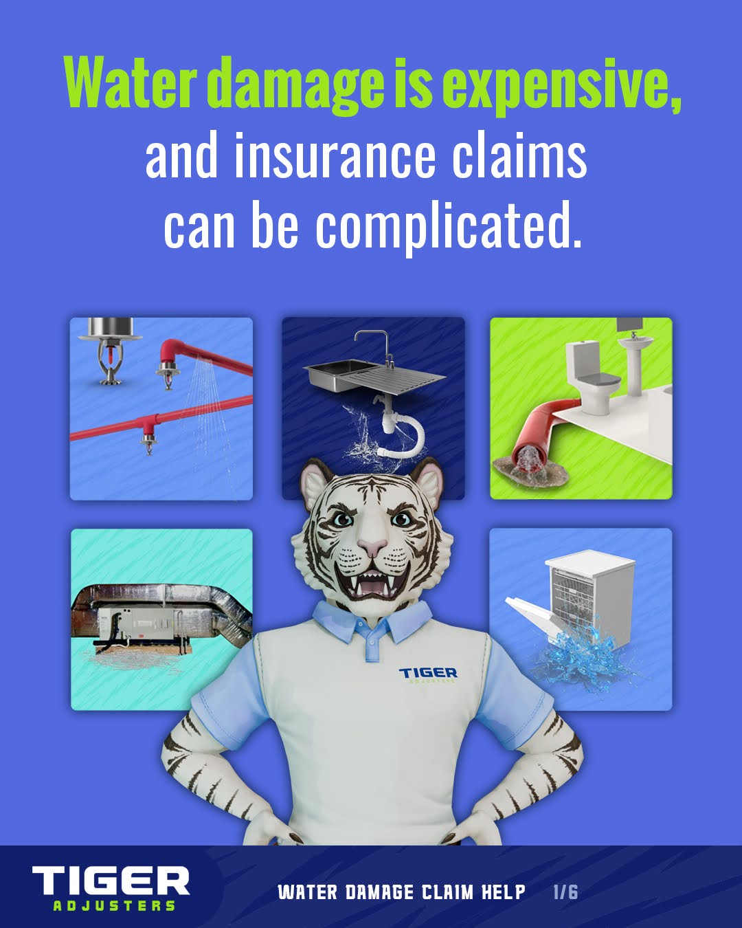 Tiger Adjusters Northeast US Facebook ad: Plumbers: You're not alone in handling water damage…