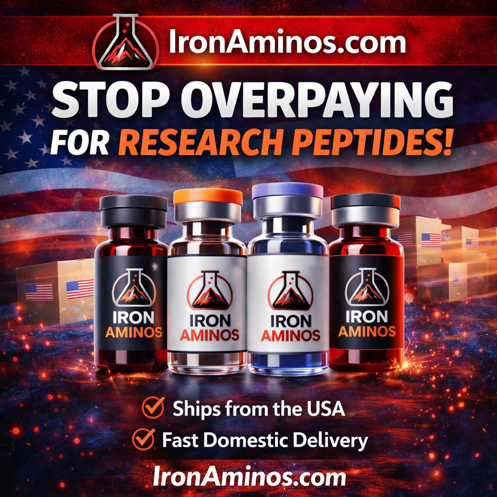 IronAminos.com Facebook ad: Iron Aminos, High-Purity Research Peptides