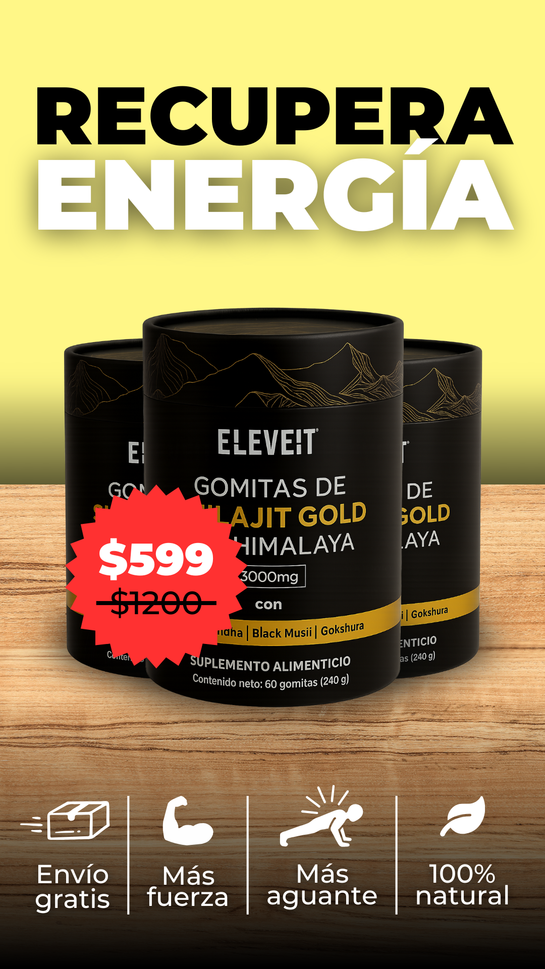 Eleveit Mex Facebook ad: Energía masculina hecha gomita