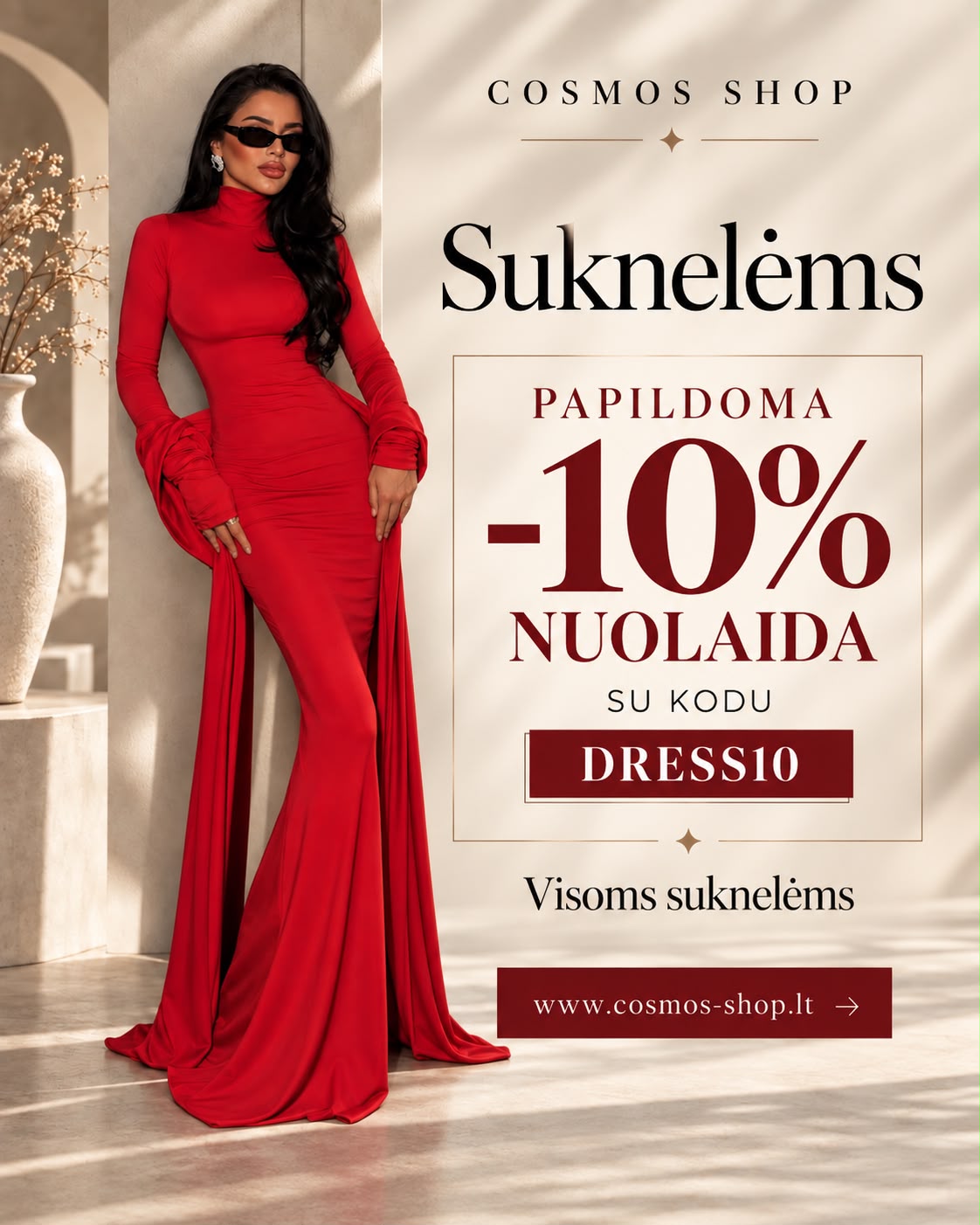 Cosmos Shop Facebook ad: Nuolaidos kodas DRESS10