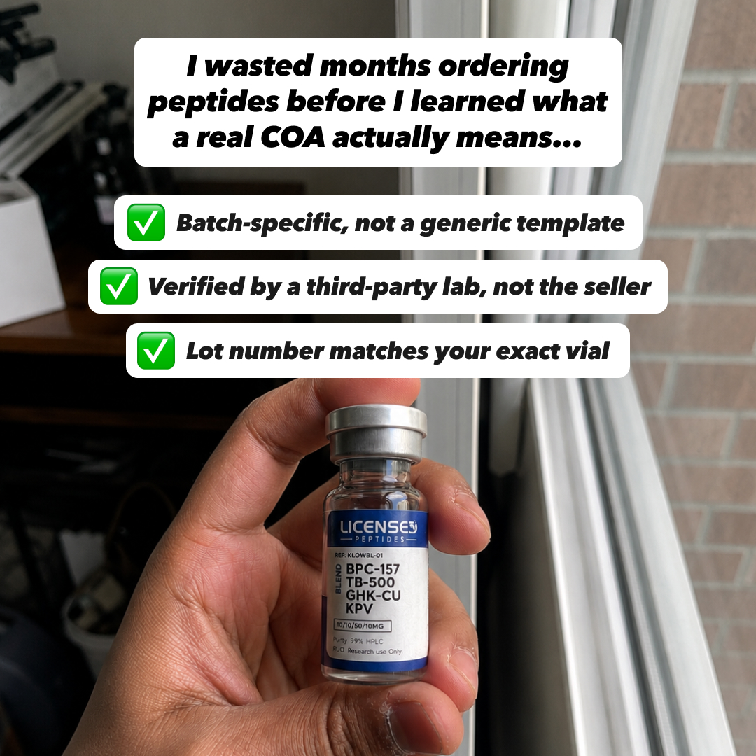 Licensed Peptides Facebook ad: UP TO 50% OFF Research Peptides