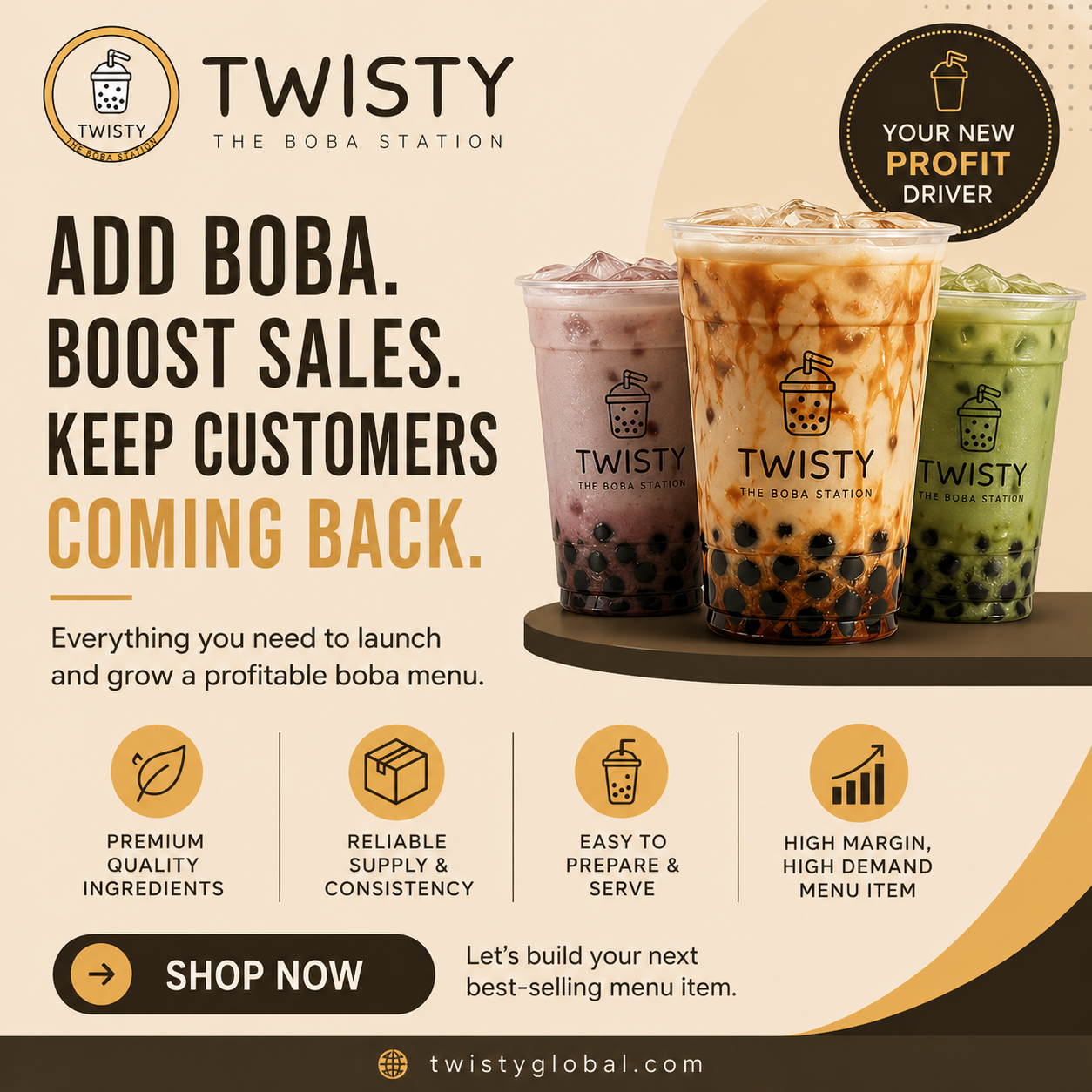 Twisty The BOBA Station Facebook ad: Add a Twist to Your Menu