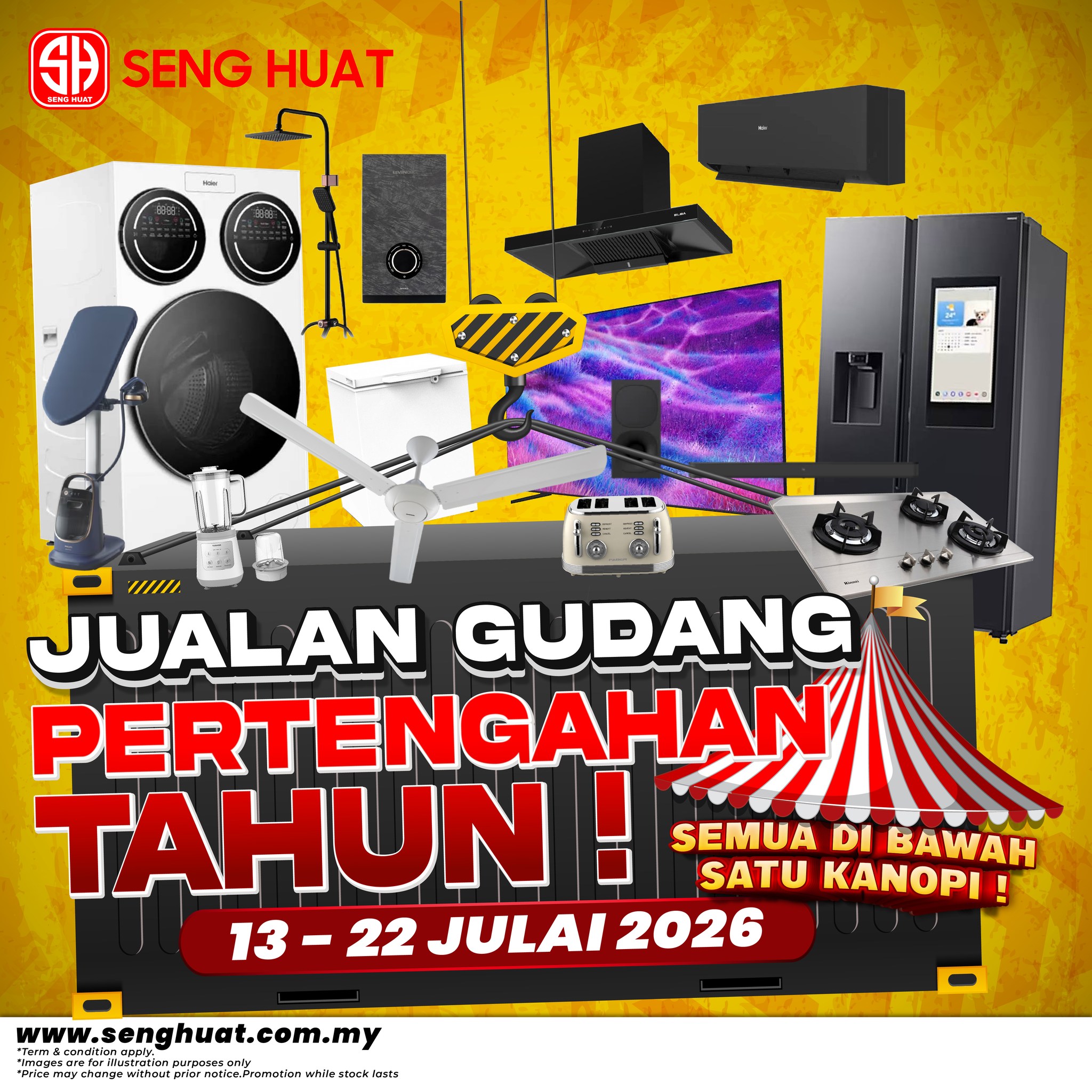 Seng Huat Electrical & Home Appliances Sdn Bhd Facebook ad: JUALAN GUDANG PERTENGAHAN TAHUN KEMBALI LAGI!