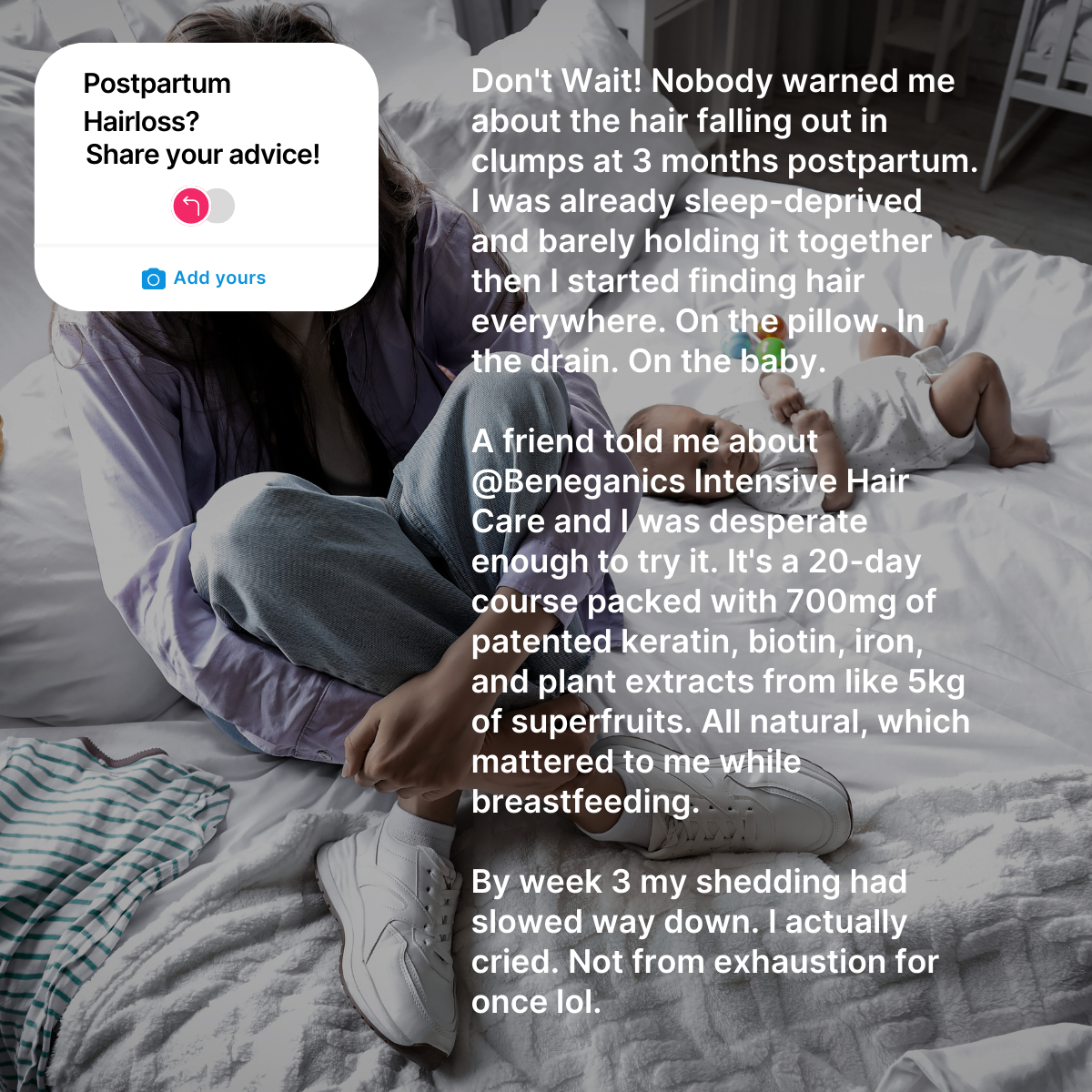 New Mom Tips Facebook ad: Postpartum Hair Loss Tip Moms Keep Sharing