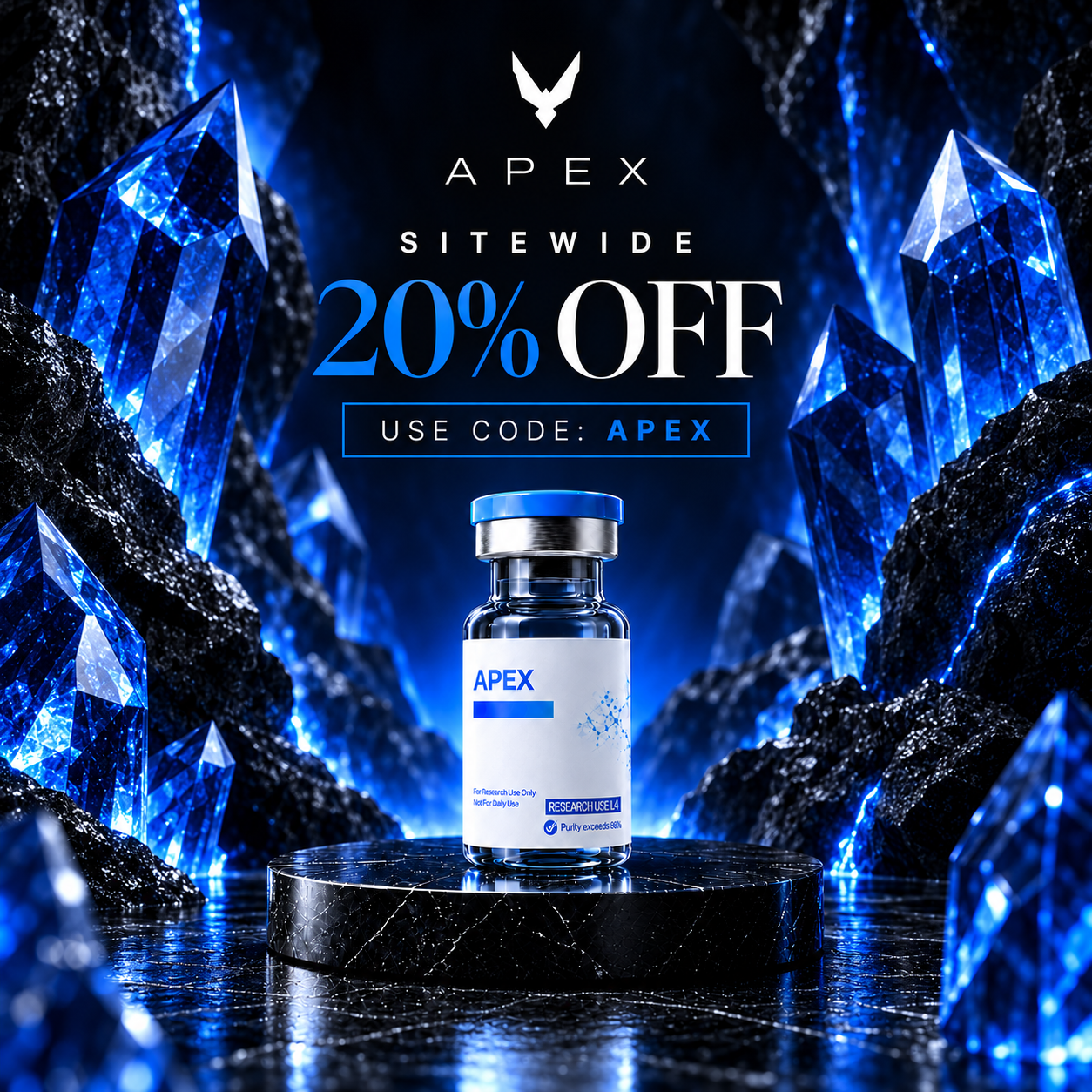 Apex Peptides Facebook ad: 20% Off Sitewide