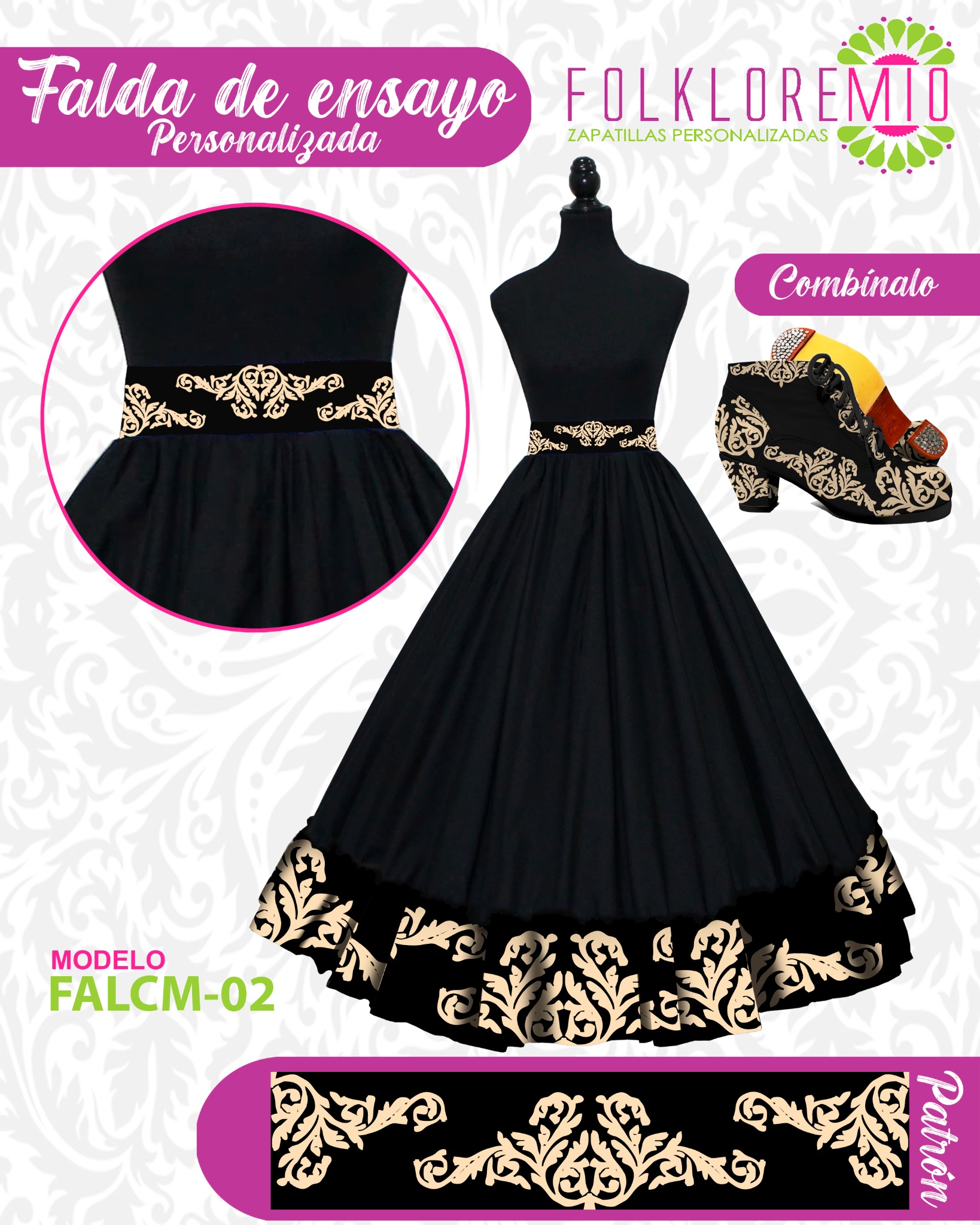 Folklore Mío Facebook ad: Falda de ensayo personalizada!
