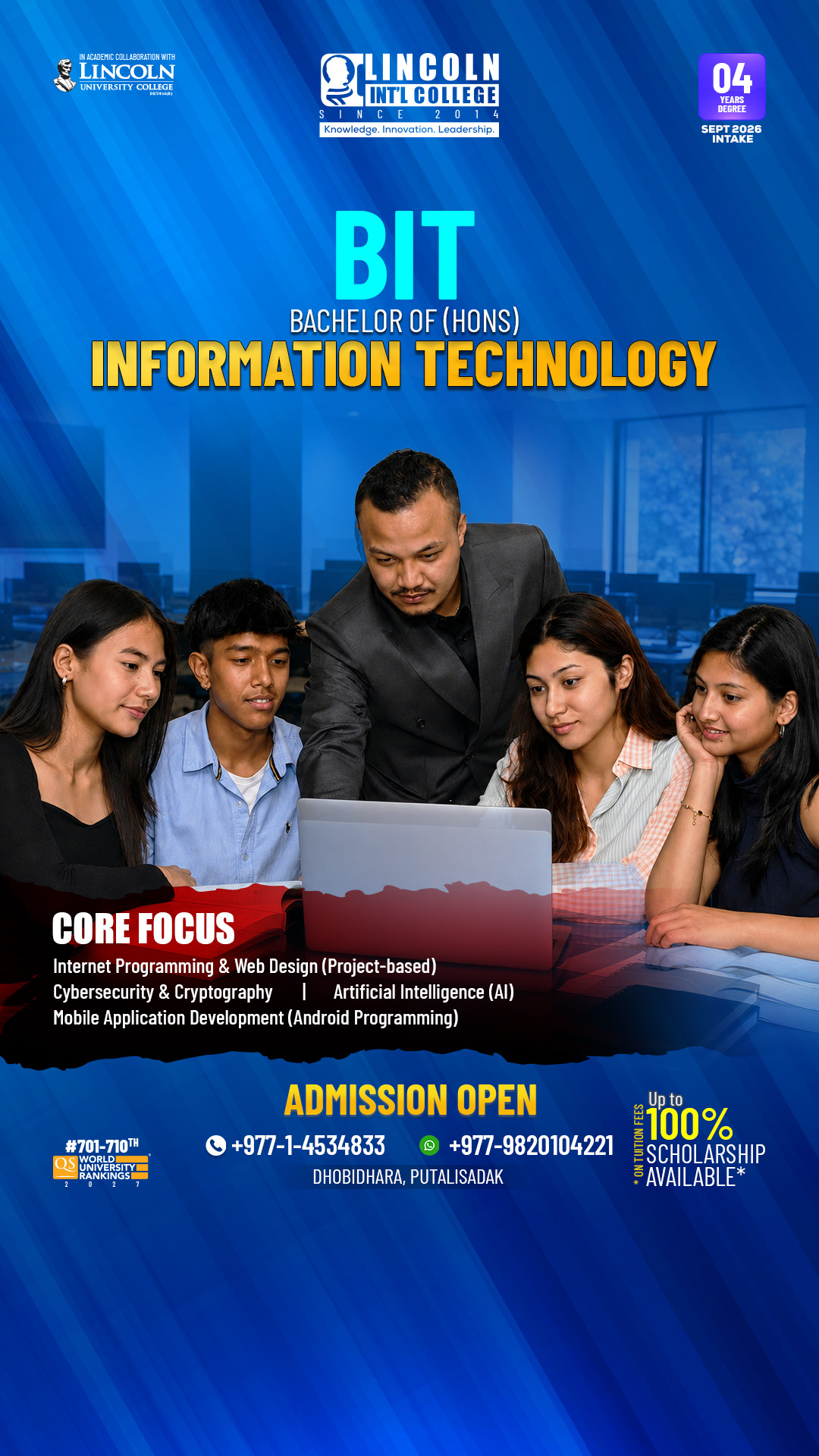 Lincoln International College Facebook ad: Admission Open for November 2026 Intake BIT