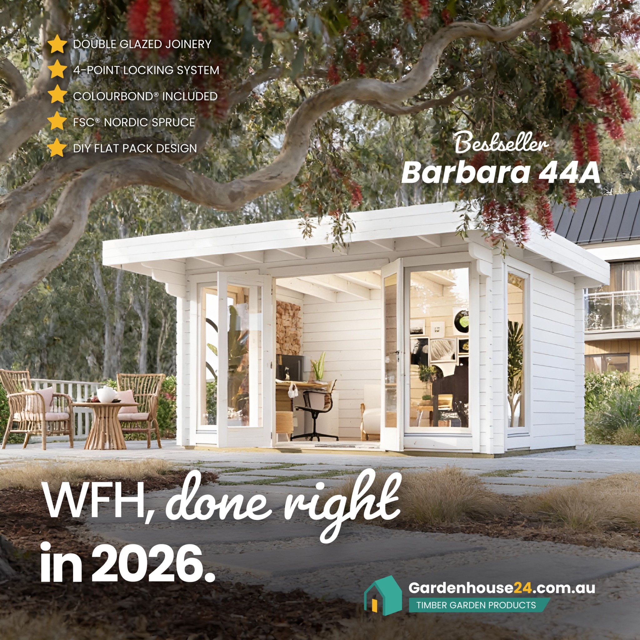 Gardenhouse24.com.au Facebook ad: New Year, New Garden House.