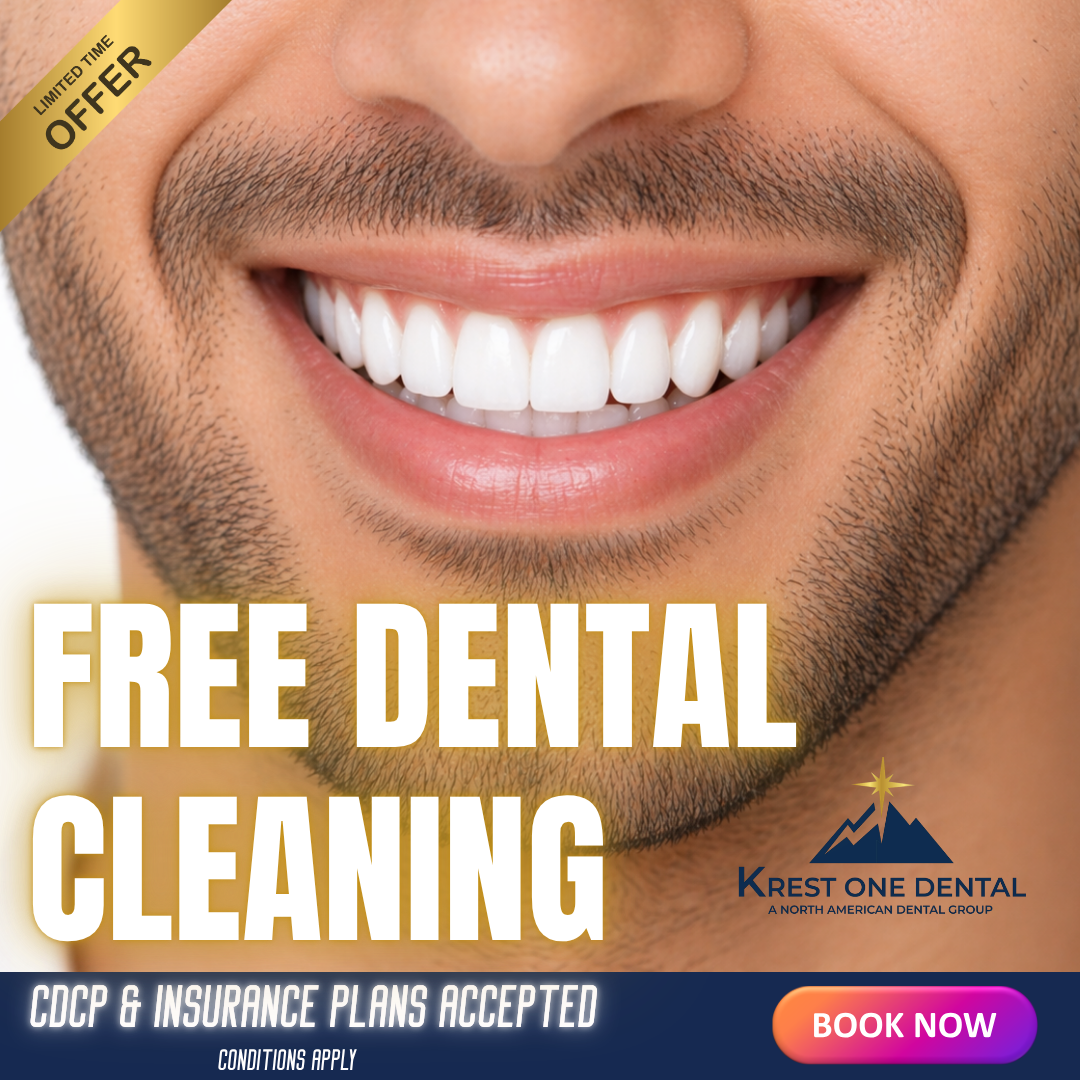 Krest One Dental Brampton Facebook ad: FREE Dental Cleaning - NOW