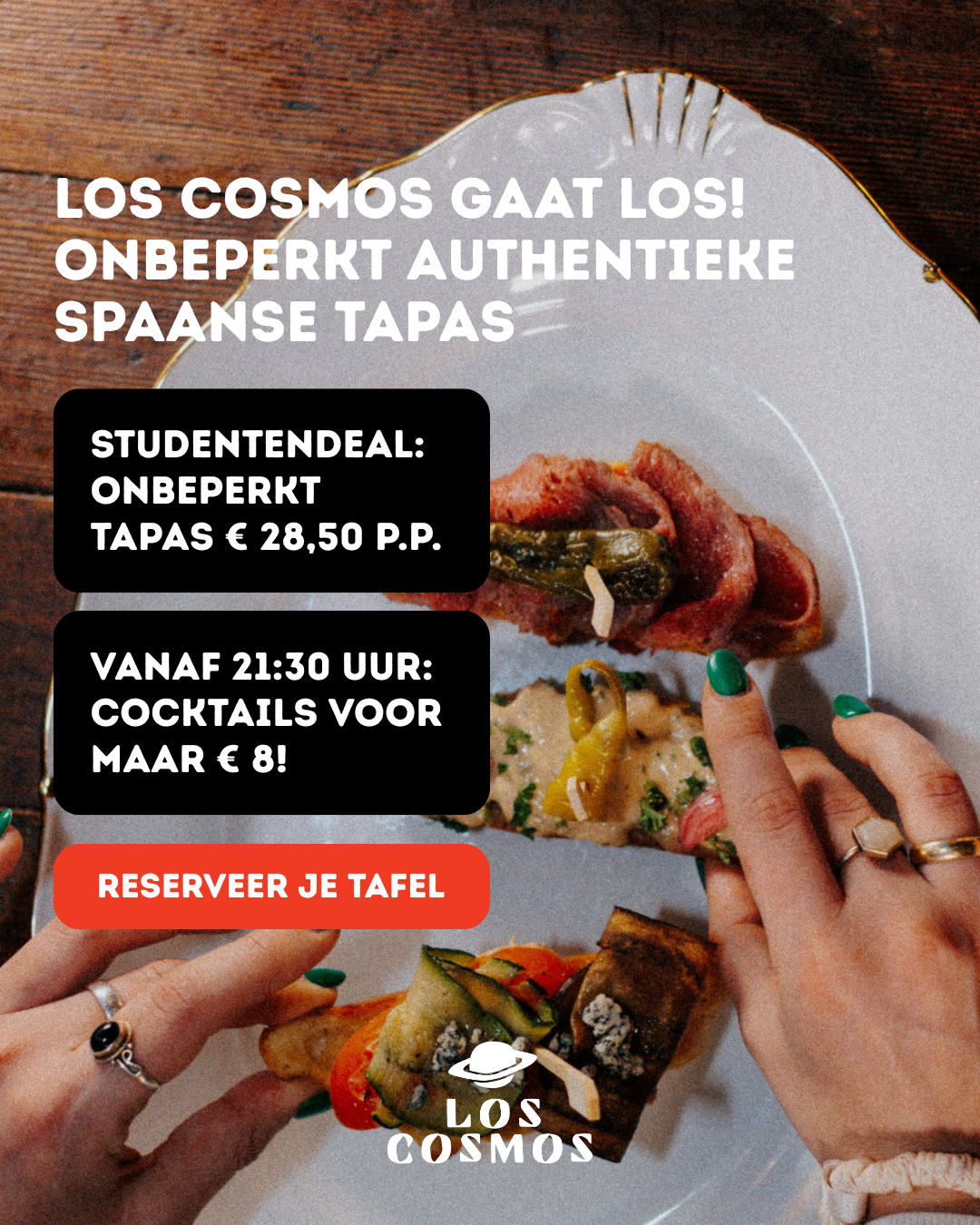 Los Cosmos Facebook ad: STUDENTENACTIE 28,50 EURO P.P.