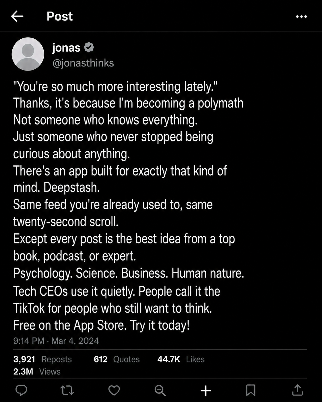 Deepstash Facebook ad