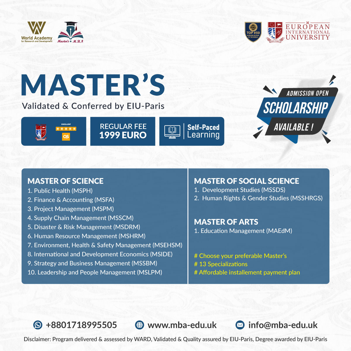 MBA_Masters Program_UK_USA Facebook ad: World Academy, UK presents Master’s Programs for Your…