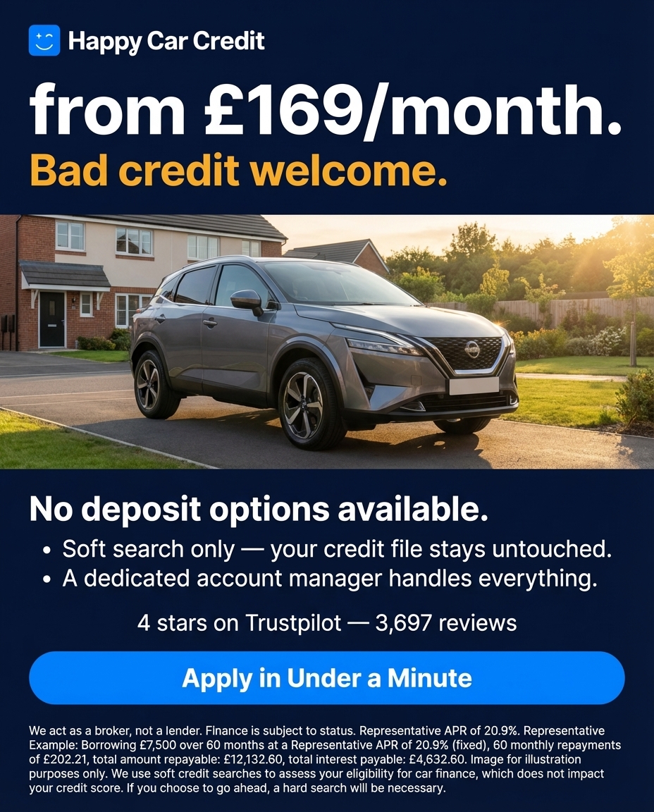 Happy Car Credit Facebook ad: From £169/month. Bad credit options available.