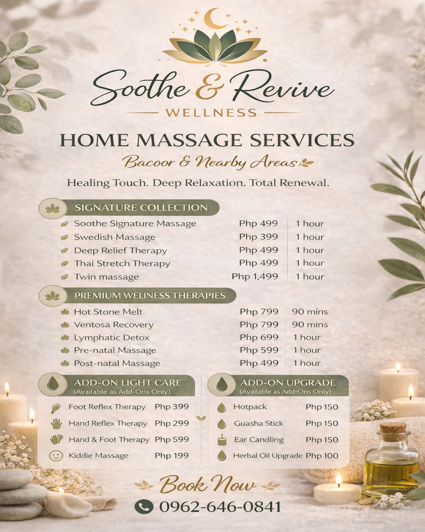 Soothe & Revive Wellness Facebook ad: NEW PRICING, SAME PREMIUM EXPERIENCE