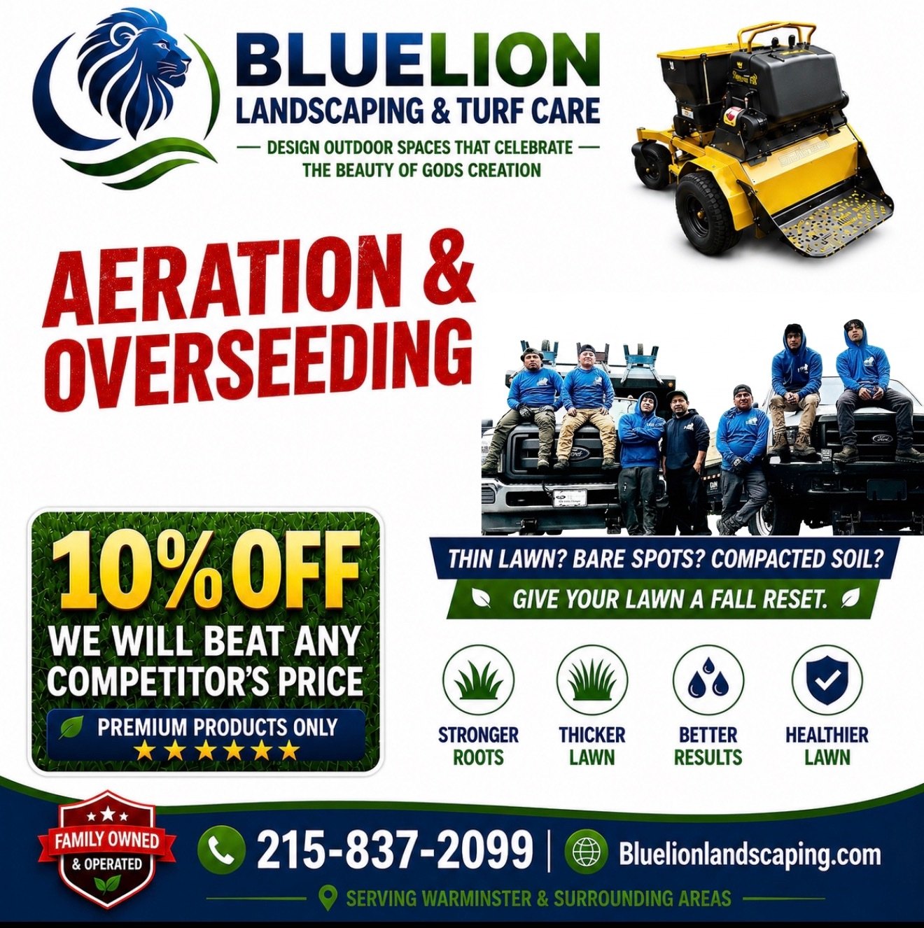 Blue Lion Landscaping and Turf Care Facebook ad: Blue Lion is a family ran business that…