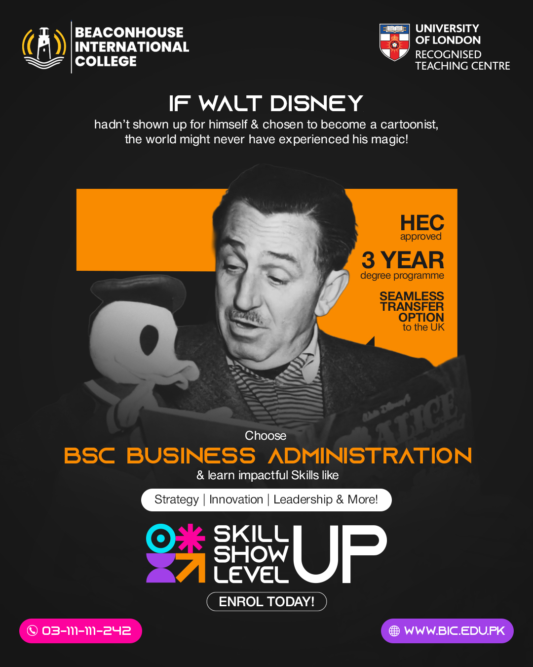 Beaconhouse International College Facebook ad: Lead Business. Study with UOL.