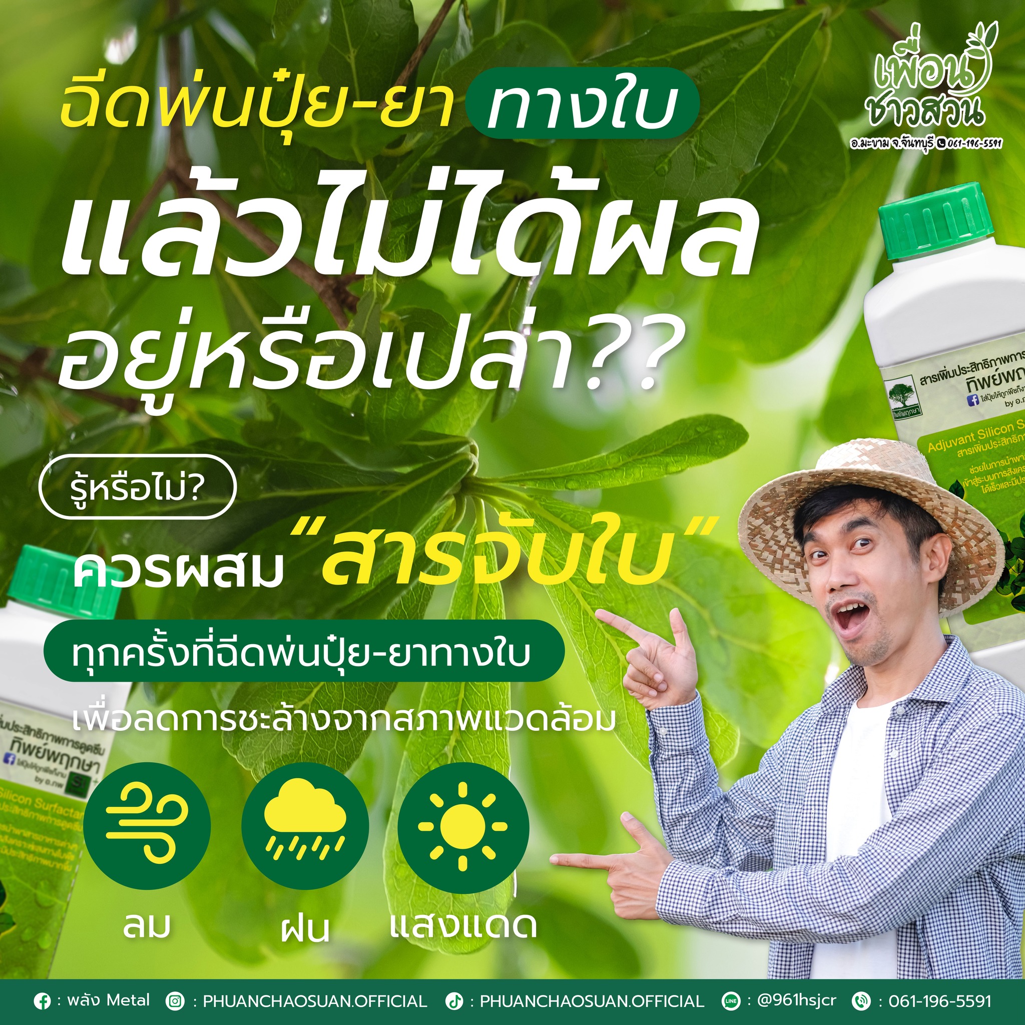 พลัง Metal Facebook ad: ฉีดพ่นปุ๋ย-ยาทางใบช่วงฝนตกจำเป็นมากนะที่ต้องมี สารจับใบ…