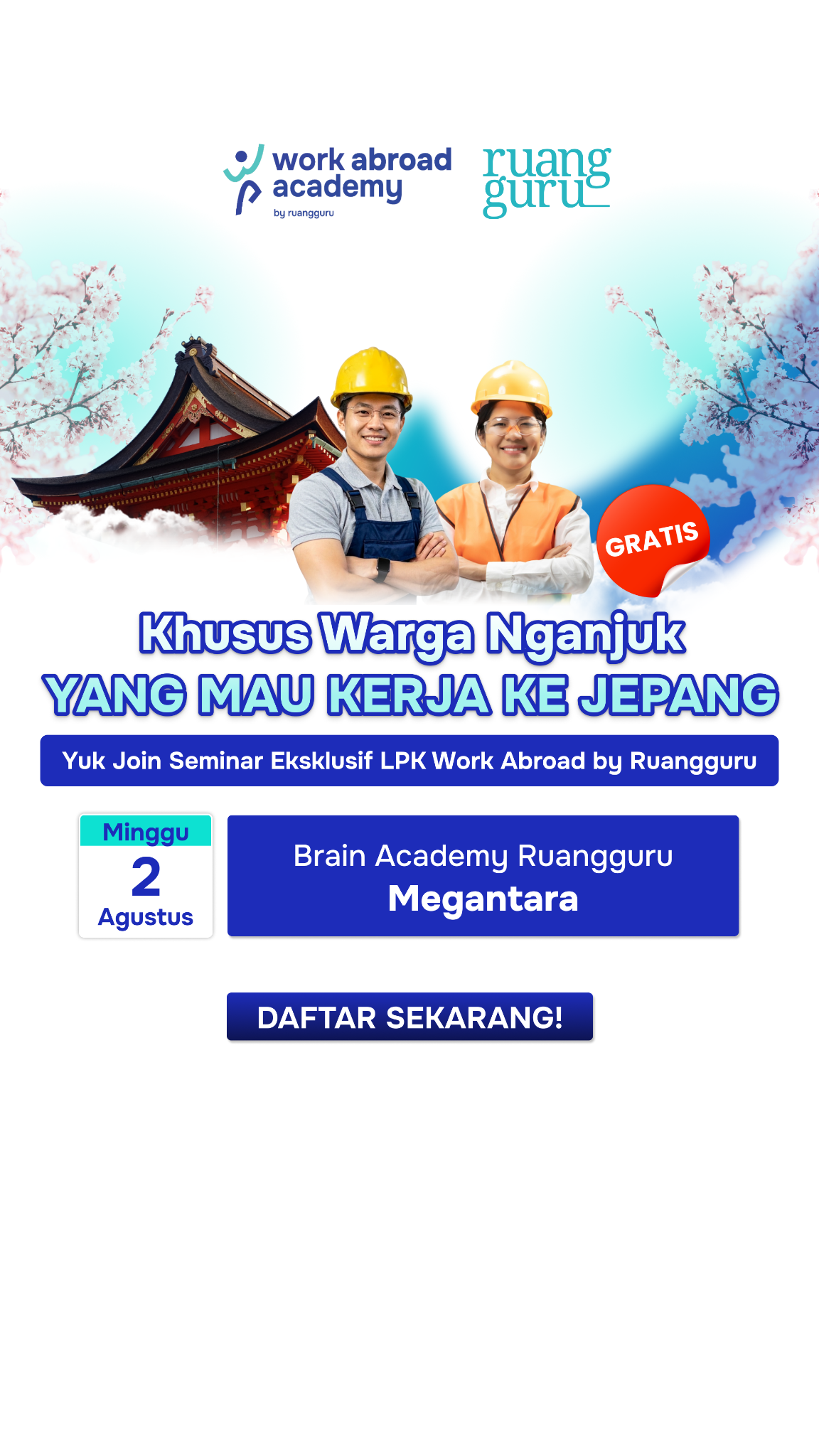 Work Abroad Academy Facebook ad: Seminar Gratis Kerja ke Jepang LPK Legal & Aman!