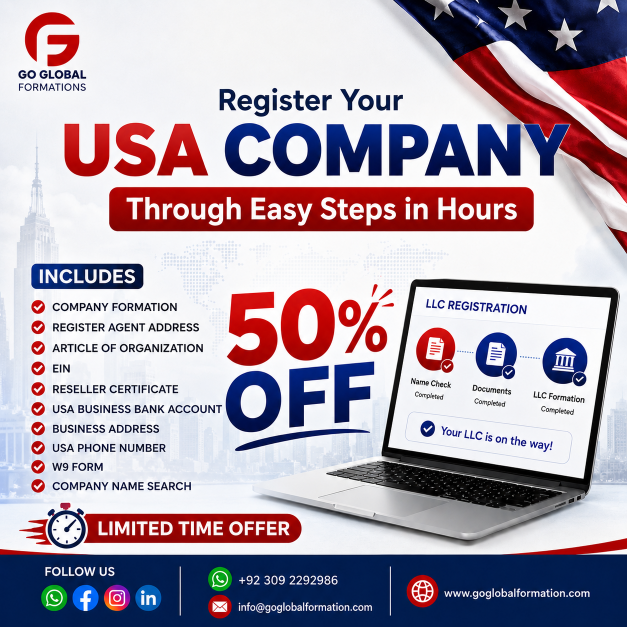 Go Global Formations Facebook ad: Starting a business in the U.S.