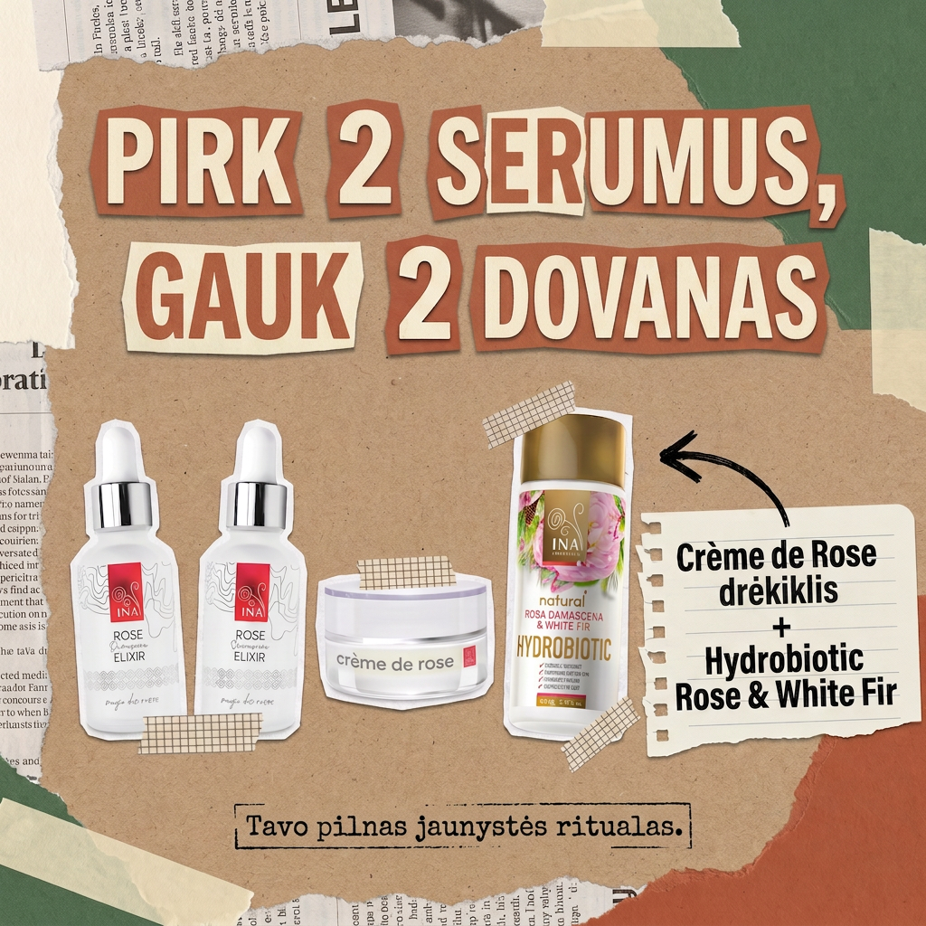 Organinė Kosmetika - InaEssentials.LT Facebook ad: Pirk 2 Rose Elixir serumus, kremas ir Hydrobiotic dovanų