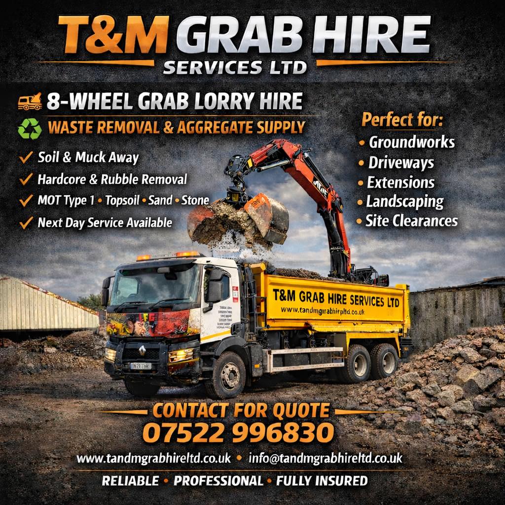 T & M Grab Hire Services LTD Facebook ad: For all your grab lorry, aggregate, sands and…